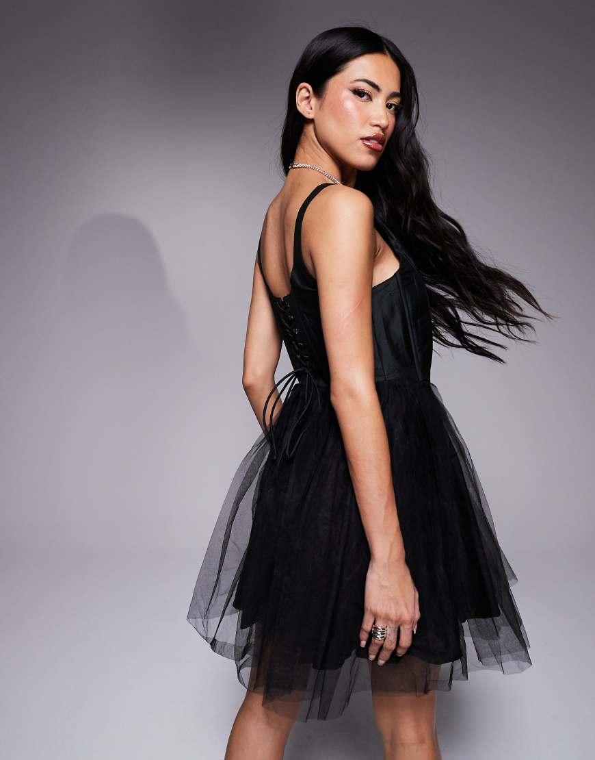 LACE & BEADS Corset Drop Waist Tulle Mini Dress in Black | Lyst UK LACE & BEADS Corset Drop Waist Tulle Mini Dress in Black | Lyst UK