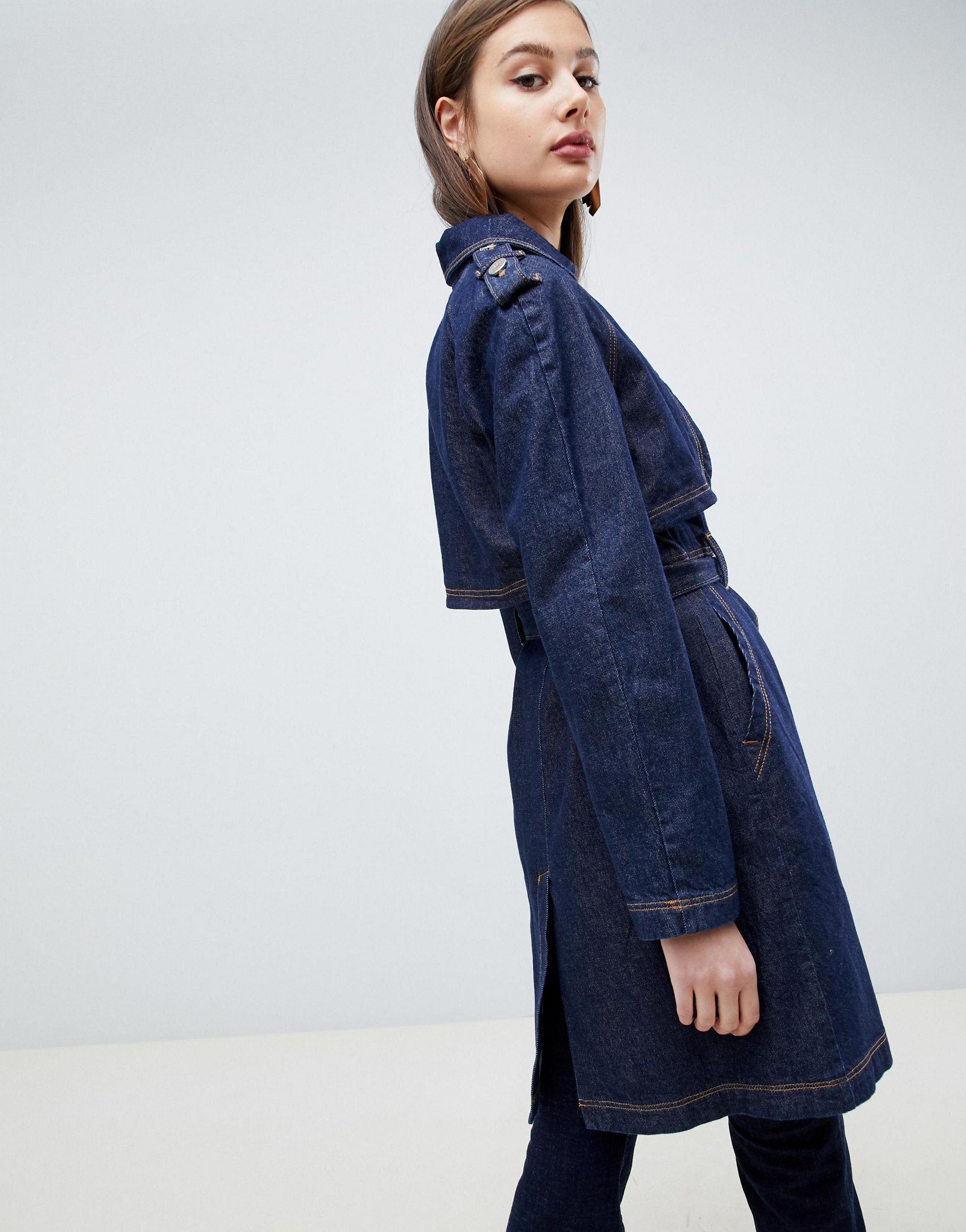 Mango Denim Trench Coat in Blue | Lyst