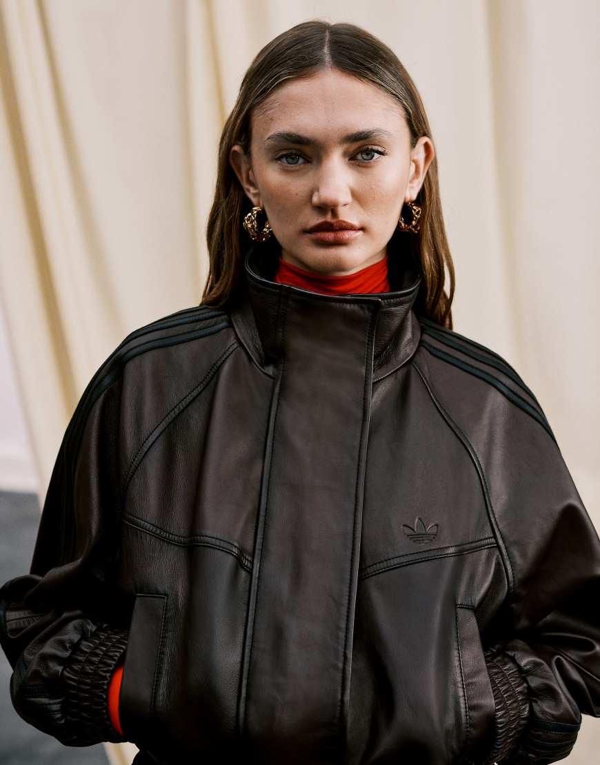 adidas Originals x ASOS Leather Jacket With Funnel Neck in Black