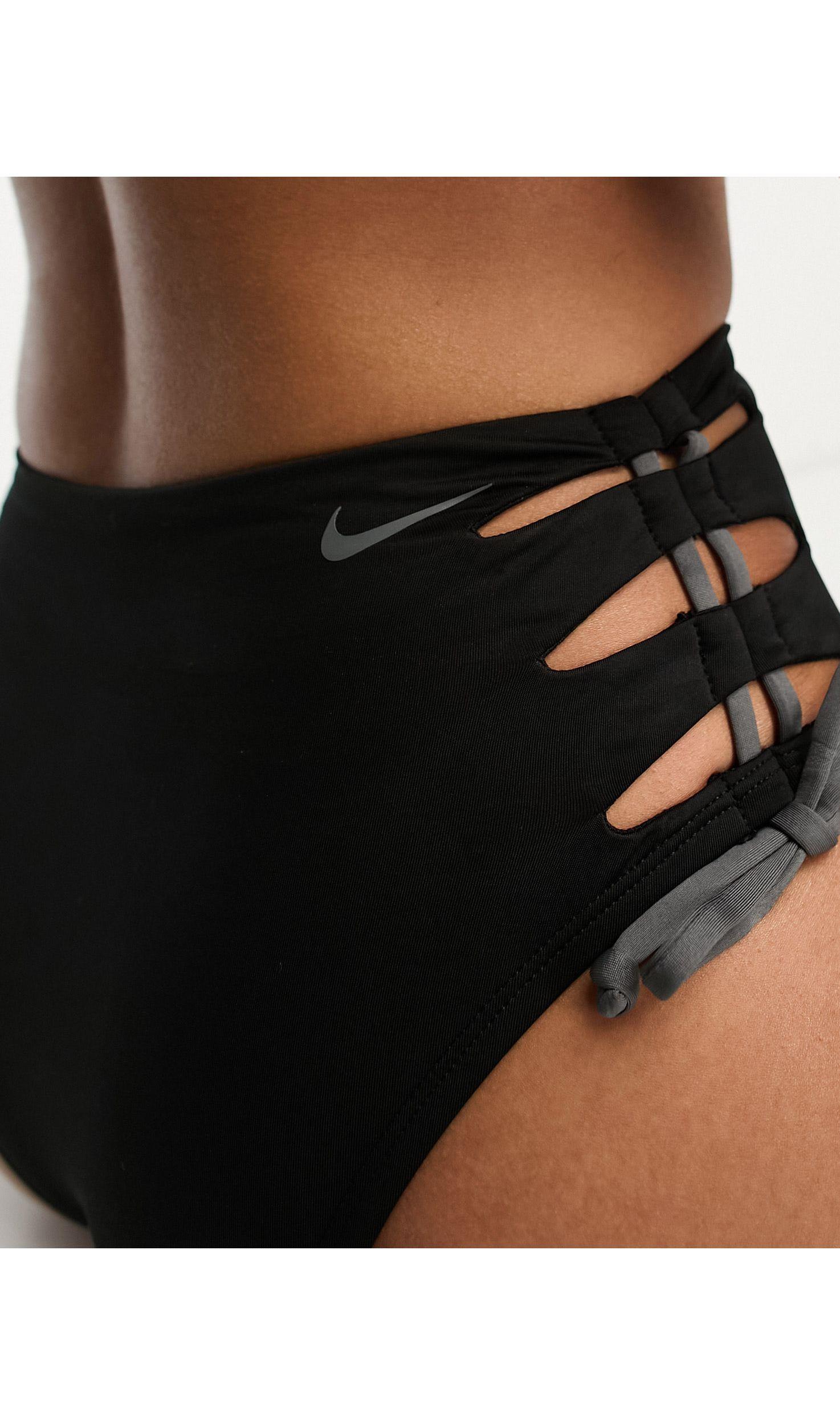 Nike Solid Lace-up High Waist Cheeky Bikini Bottom in Black | Lyst