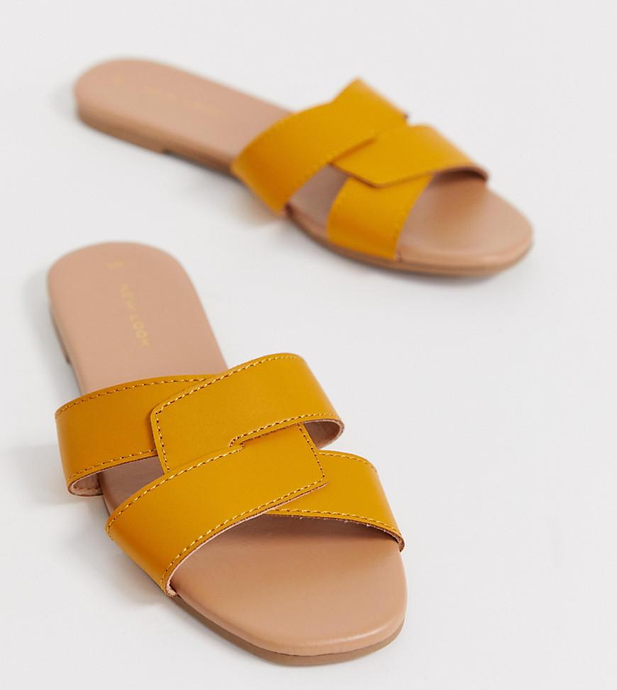 new look cross strap flat slider sandal in black croc