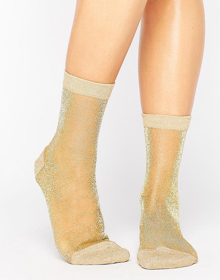 Asos Sheer Glitter Ankle Socks In Metallic Lyst