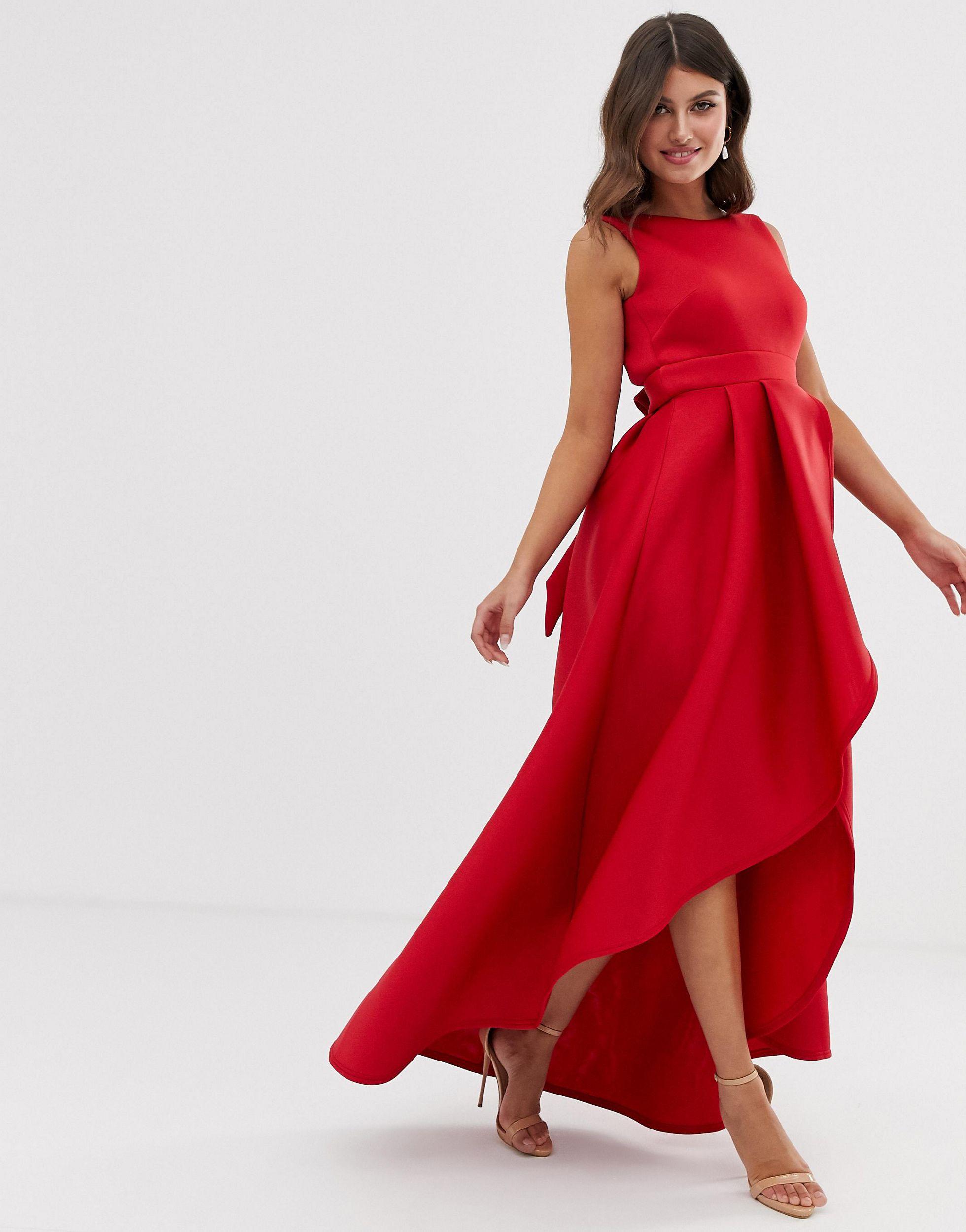 True Violet Synthetic Exclusive High Low Scuba Maxi Dress With Open Back Bow  Detail in Red | Lyst