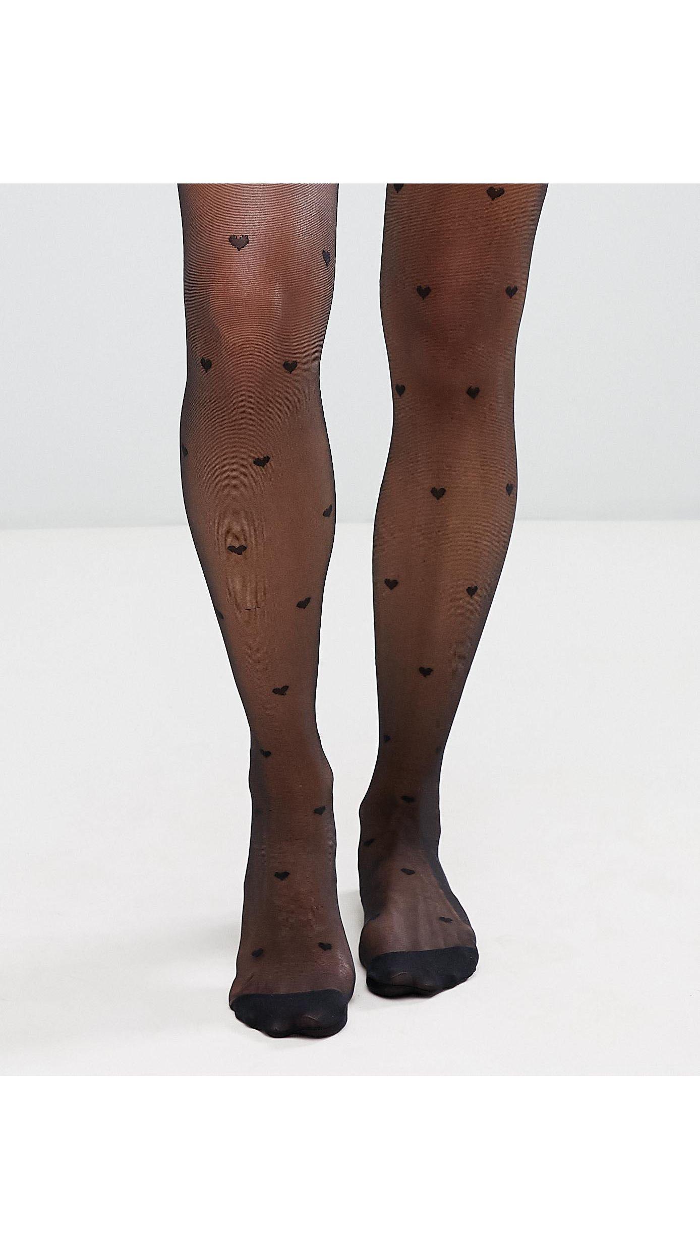 Denier All Over Heart Tights in Black 