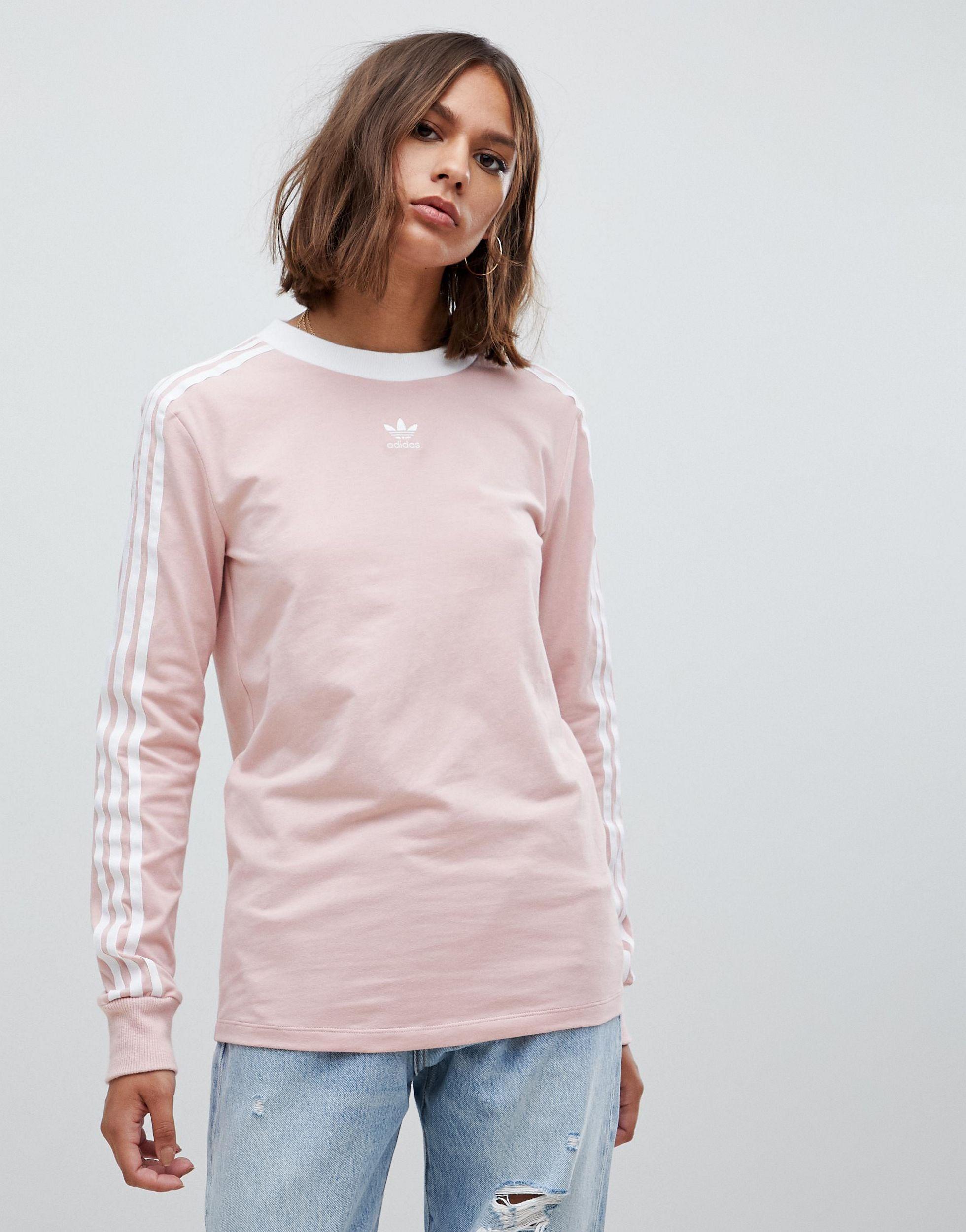 pink adidas 3 stripe t shirt