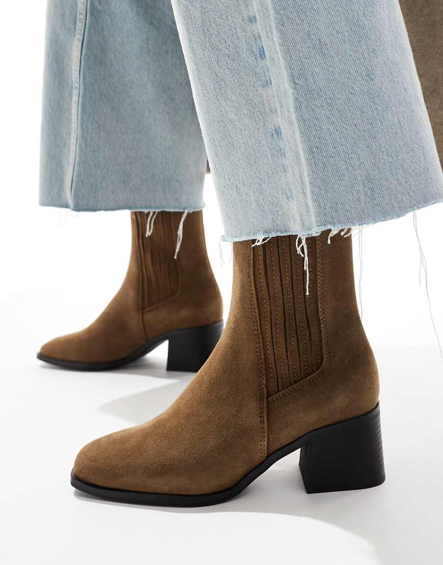 Pull Bear Heeled Suede Ankle Boots in Brown Lyst UK