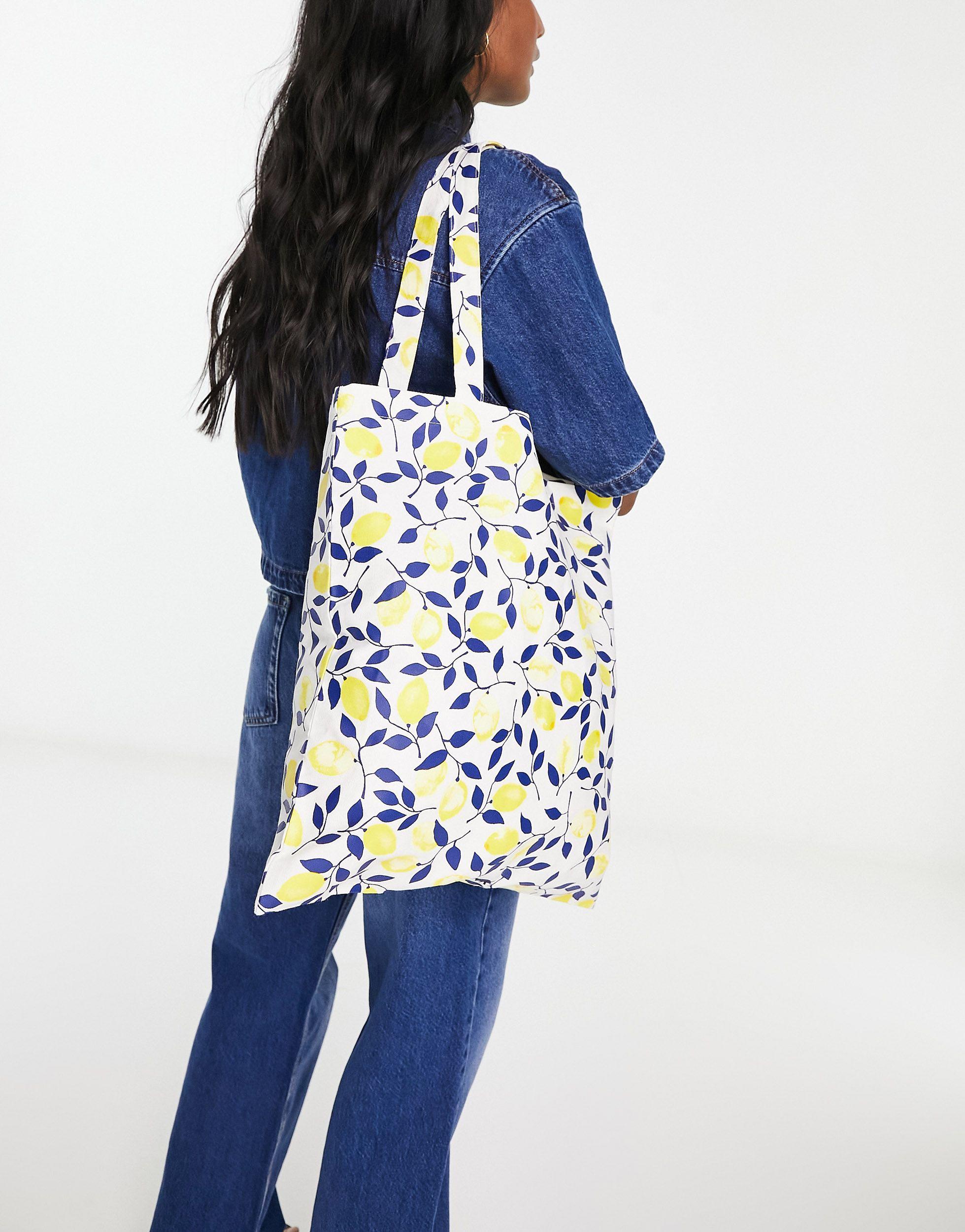 Monki Lemon Print Tote Bag in Blue | Lyst