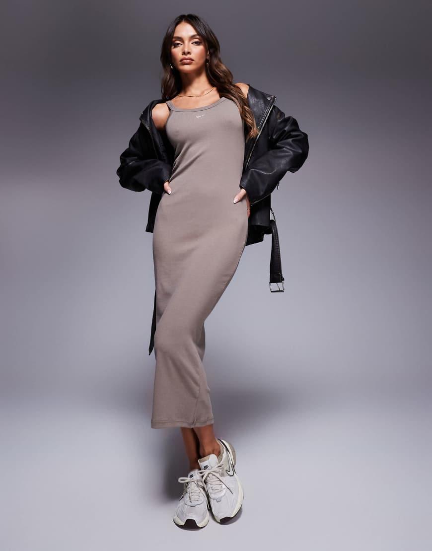 nike dress grey Nike Sportswear Chill Knit Women's Tight Long-Sleeve Midi Mini-Rib Dress