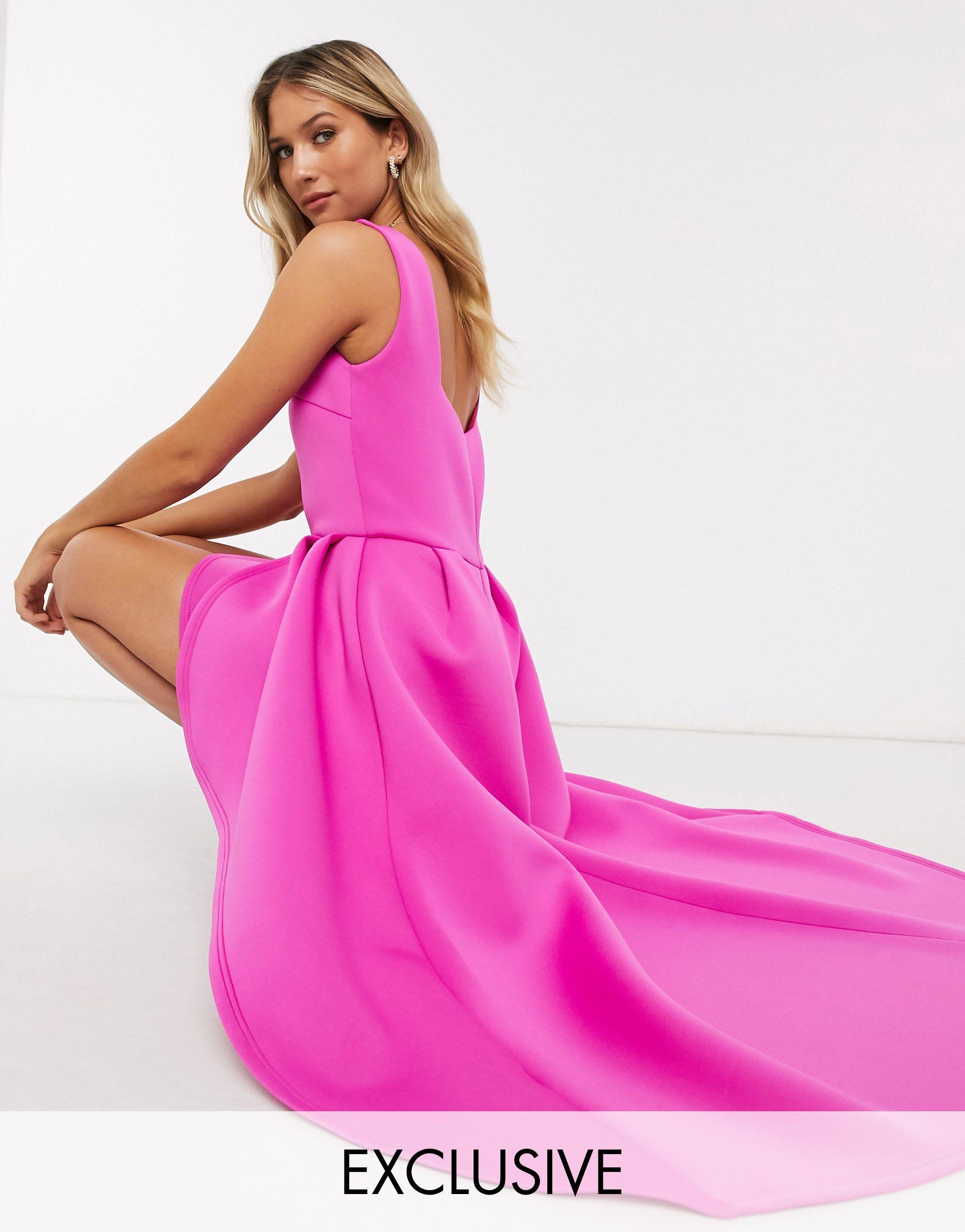 True Violet Exclusive Square Neck High Low Maxi Dress in Pink |