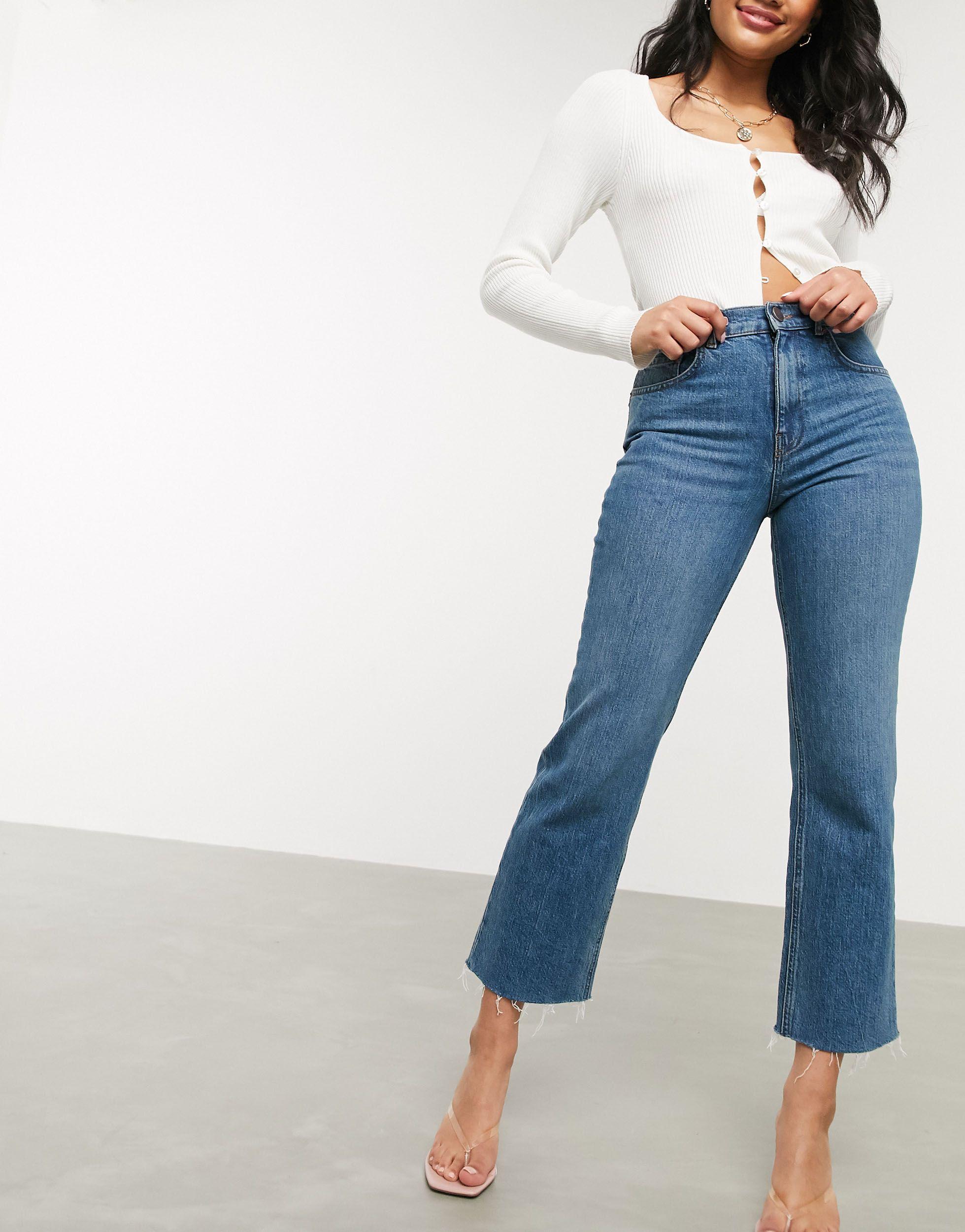 ASOS High Rise Stretch 'effortless' Crop Kick Flare Jeans in Blue | Lyst