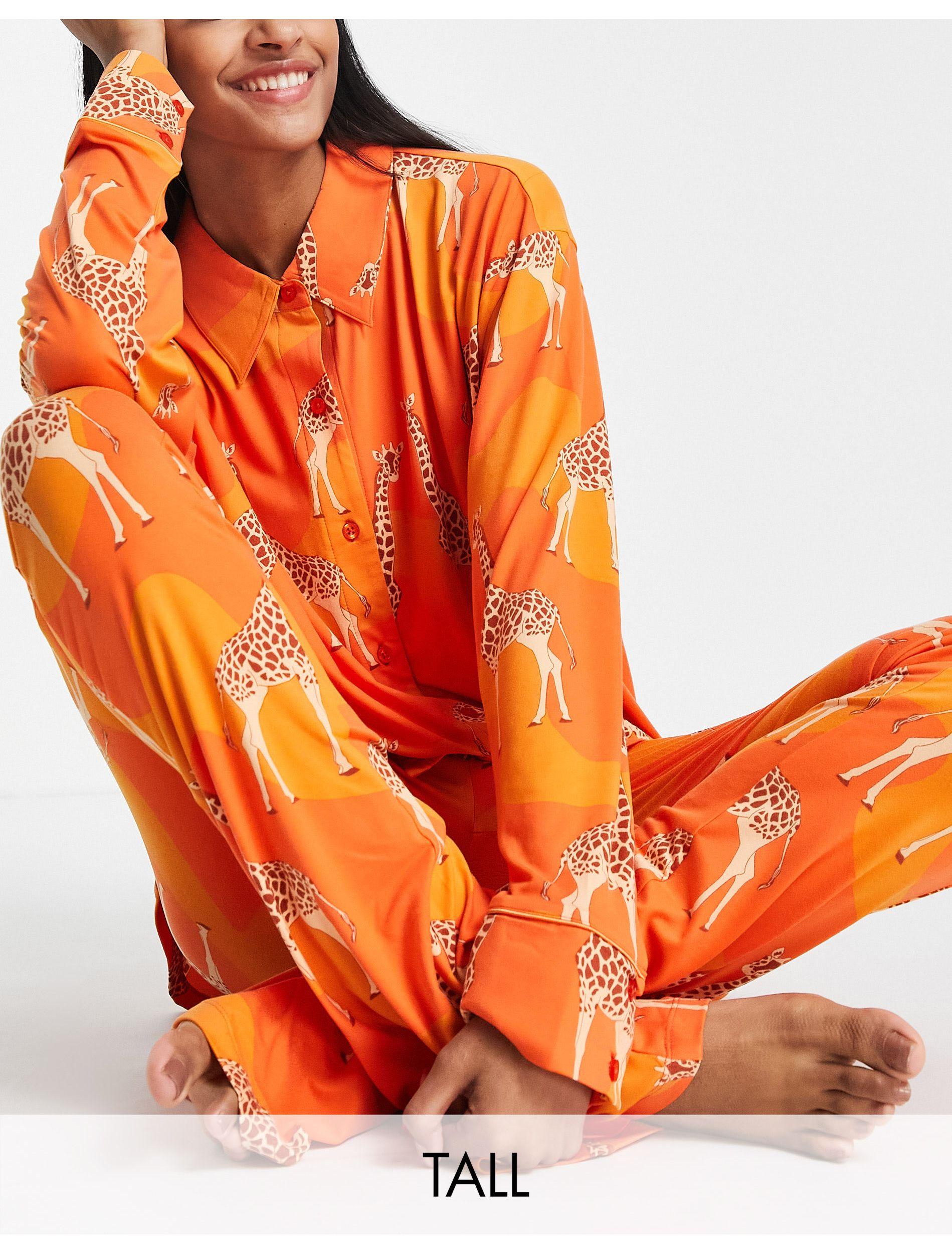 Chelsea Peers Tall Long Pyjama Set in Orange