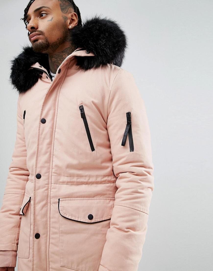 Sixth June Parka Jacket In Pink With Extreme Faux Fur Hood for Men - Lyst
