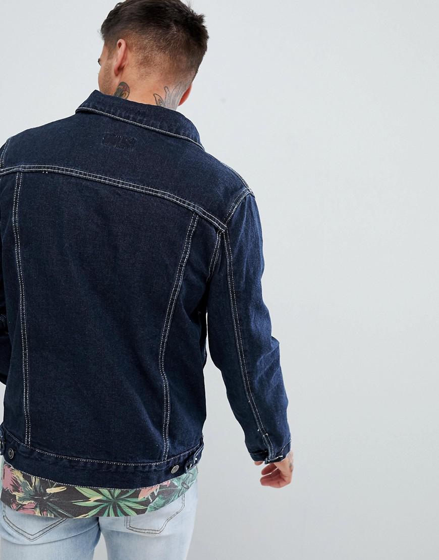 ASOS Raw Denim Jacket With White Stitching in Blue for Men | Lyst