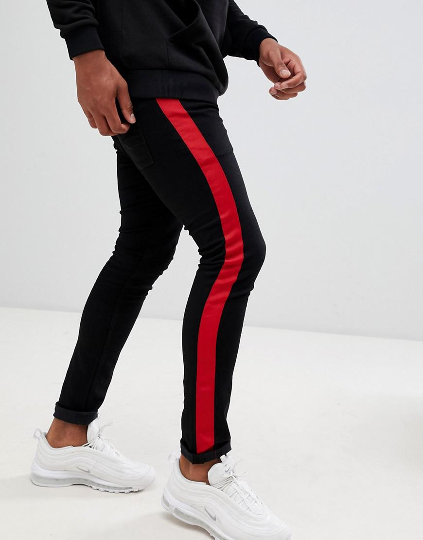 Super Skinny Jeans Black With Red Side for Men | Lyst