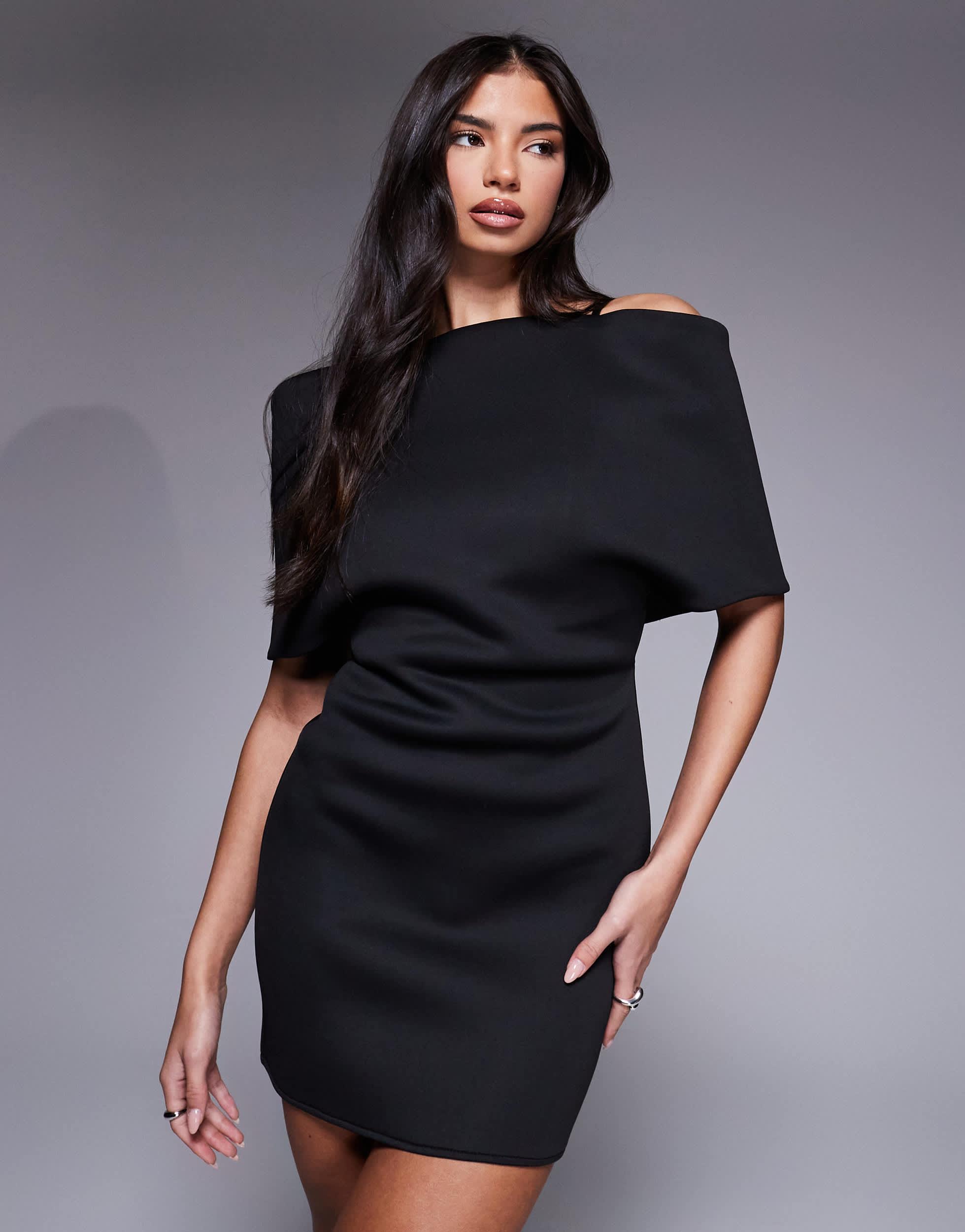 asos black off the shoulder dress ASOS DESIGN off shoulder mesh insert cocoon maxi prom dress in black