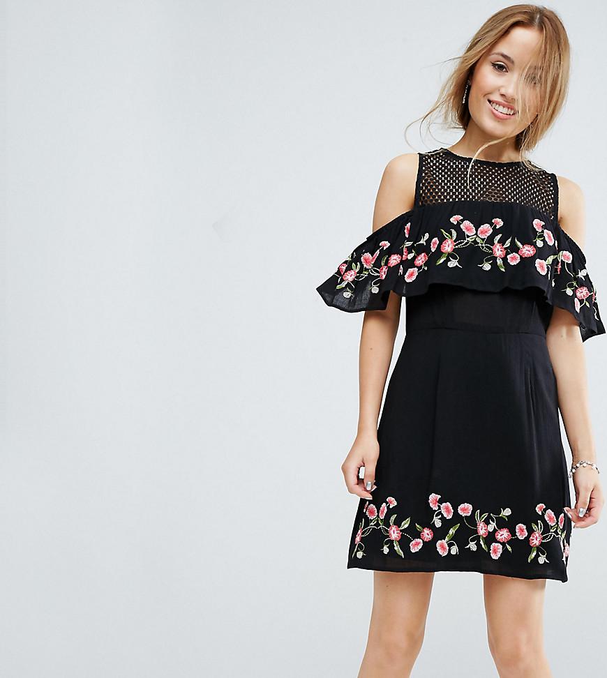 black floral cold shoulder dress