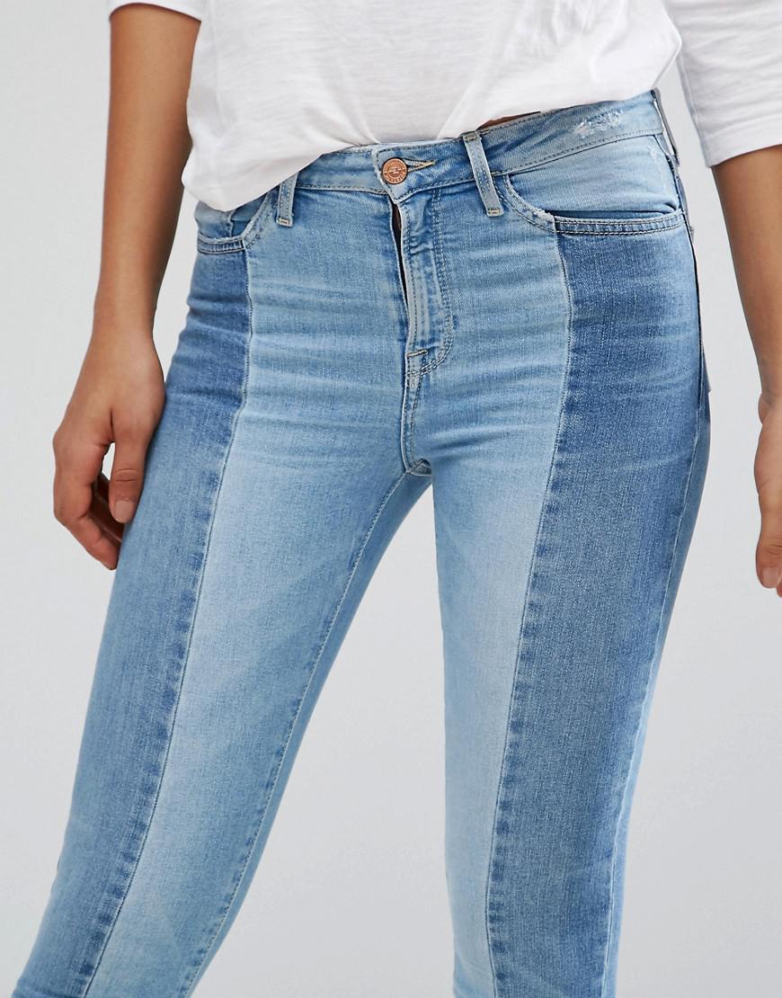 Lyst New Look Two Tone Seam Skinny Jeans in Blue