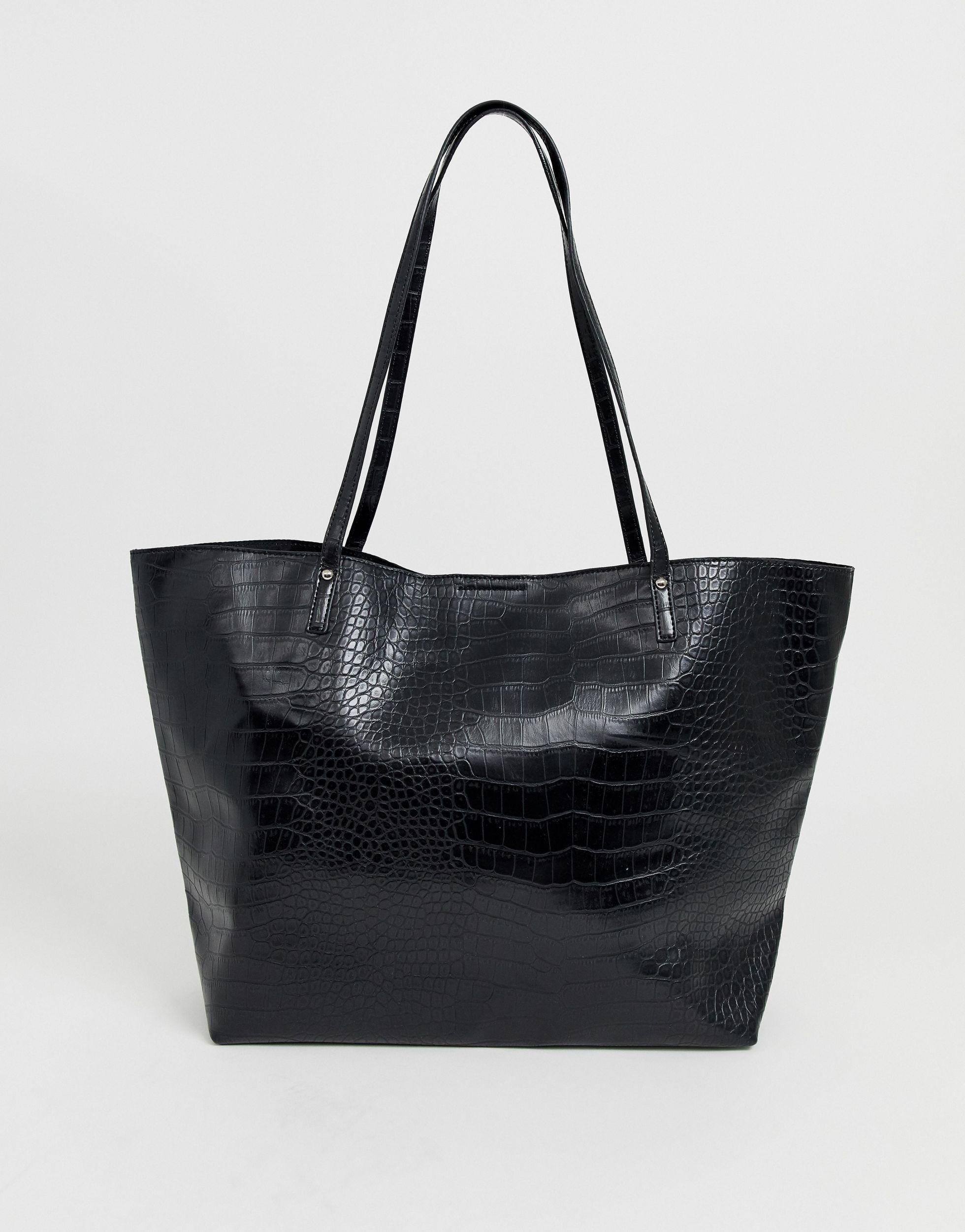 ASOS Leather Croc Bonded Shopper Bag in Black - Lyst