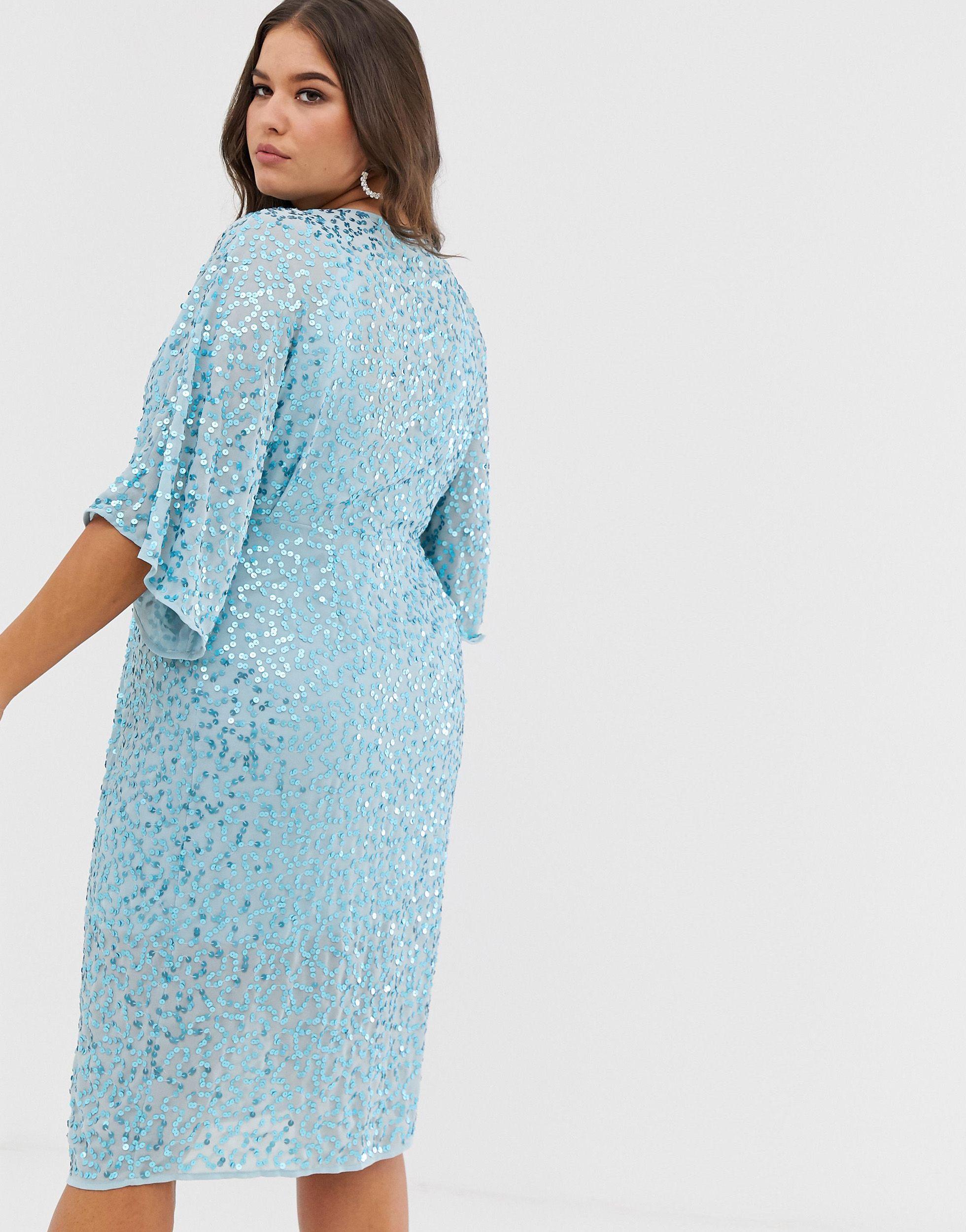 scatter sequin knot front kimono midi dress
