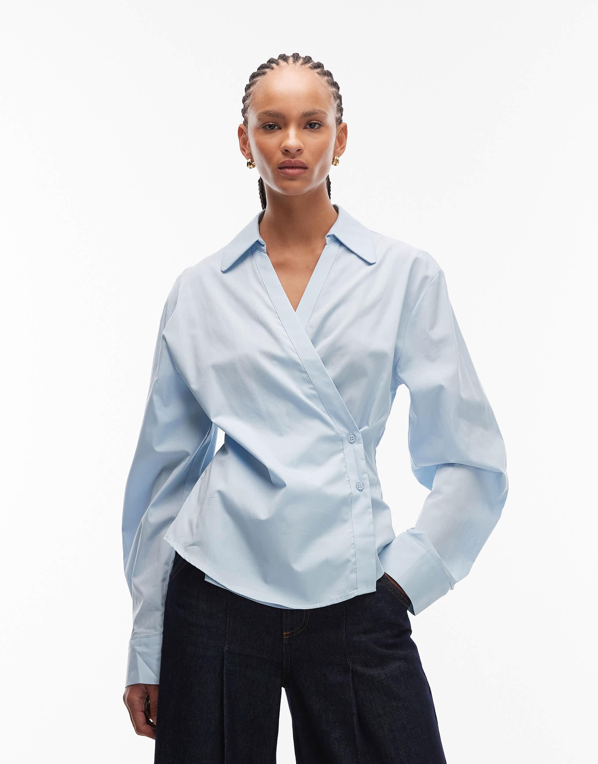 ASOS Wrap Shirt With Cocoon Sleeve in Blue Lyst