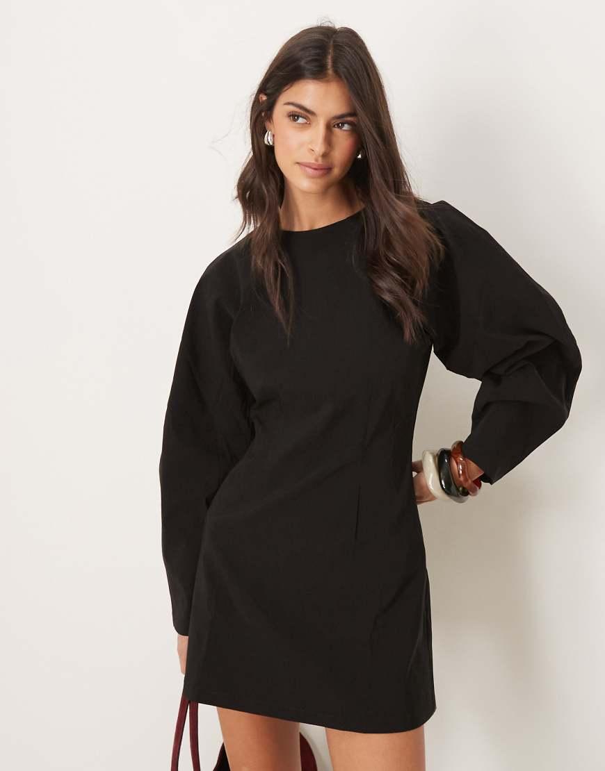 white christmas dresses ASOS DESIGN nipped in waist long sleeve mini dress in black main image 0