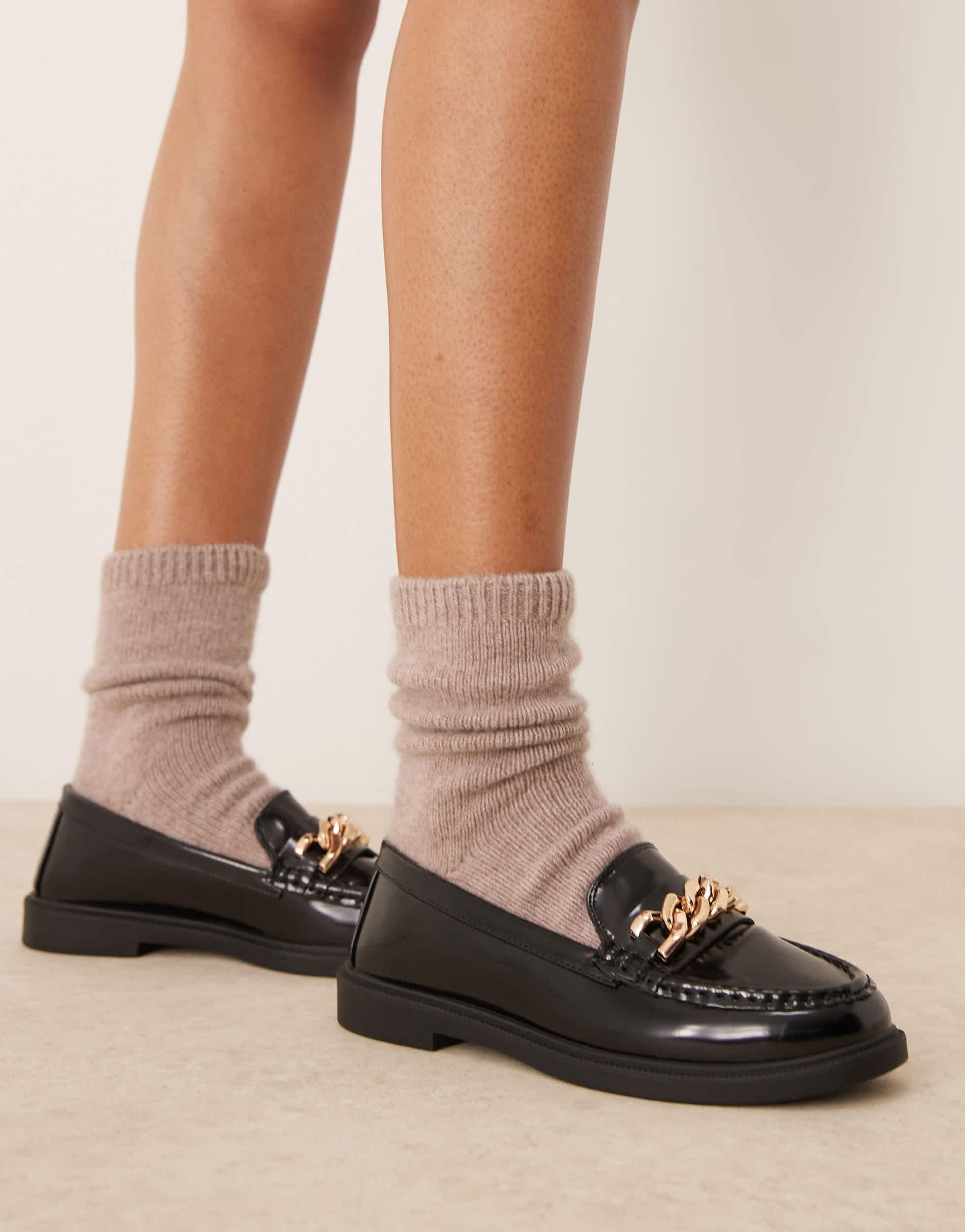 New Look Loafers Met Dikke Zool Brede Pasvorm En Ketting in het Zwart Lyst NL