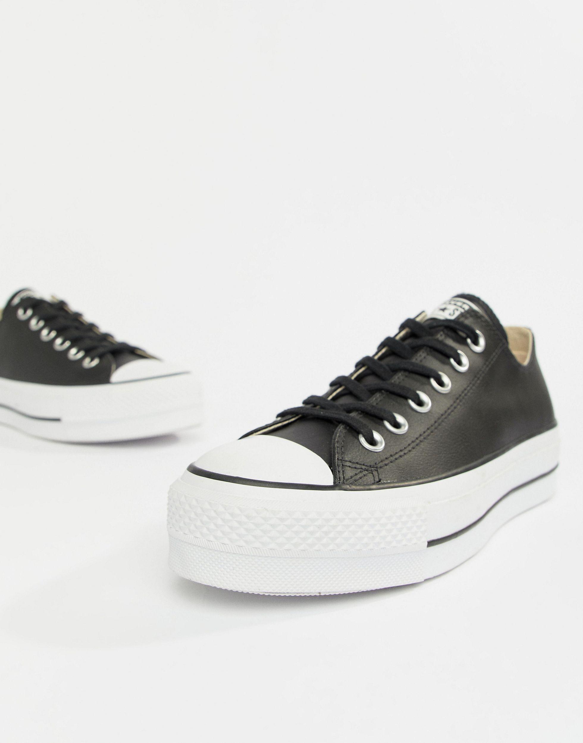 Converse Chuck Taylor All Star Leather Platform Low Trainers in Black | Lyst