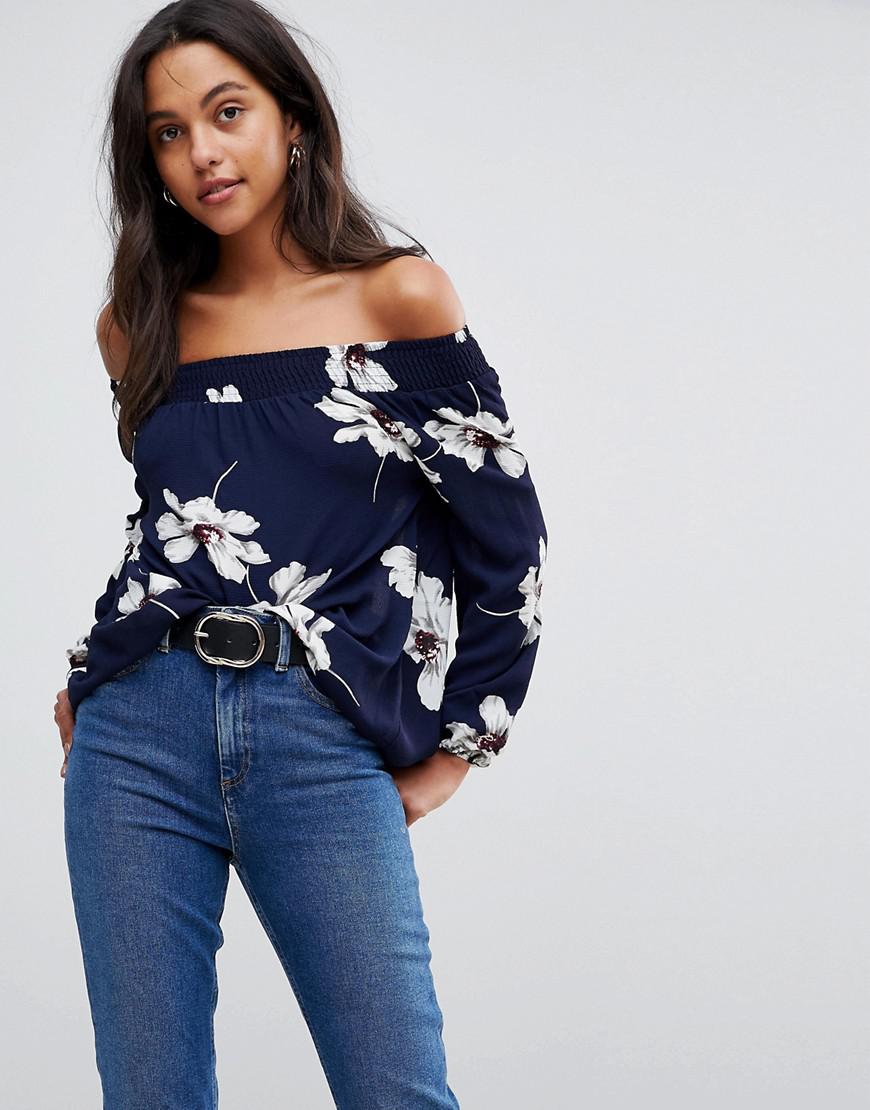 navy bardot top
