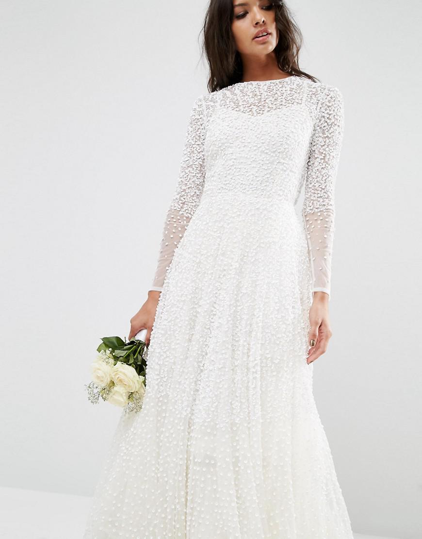 ASOS Bridal Embellished Long Sleeve Maxi Dress in White | Lyst