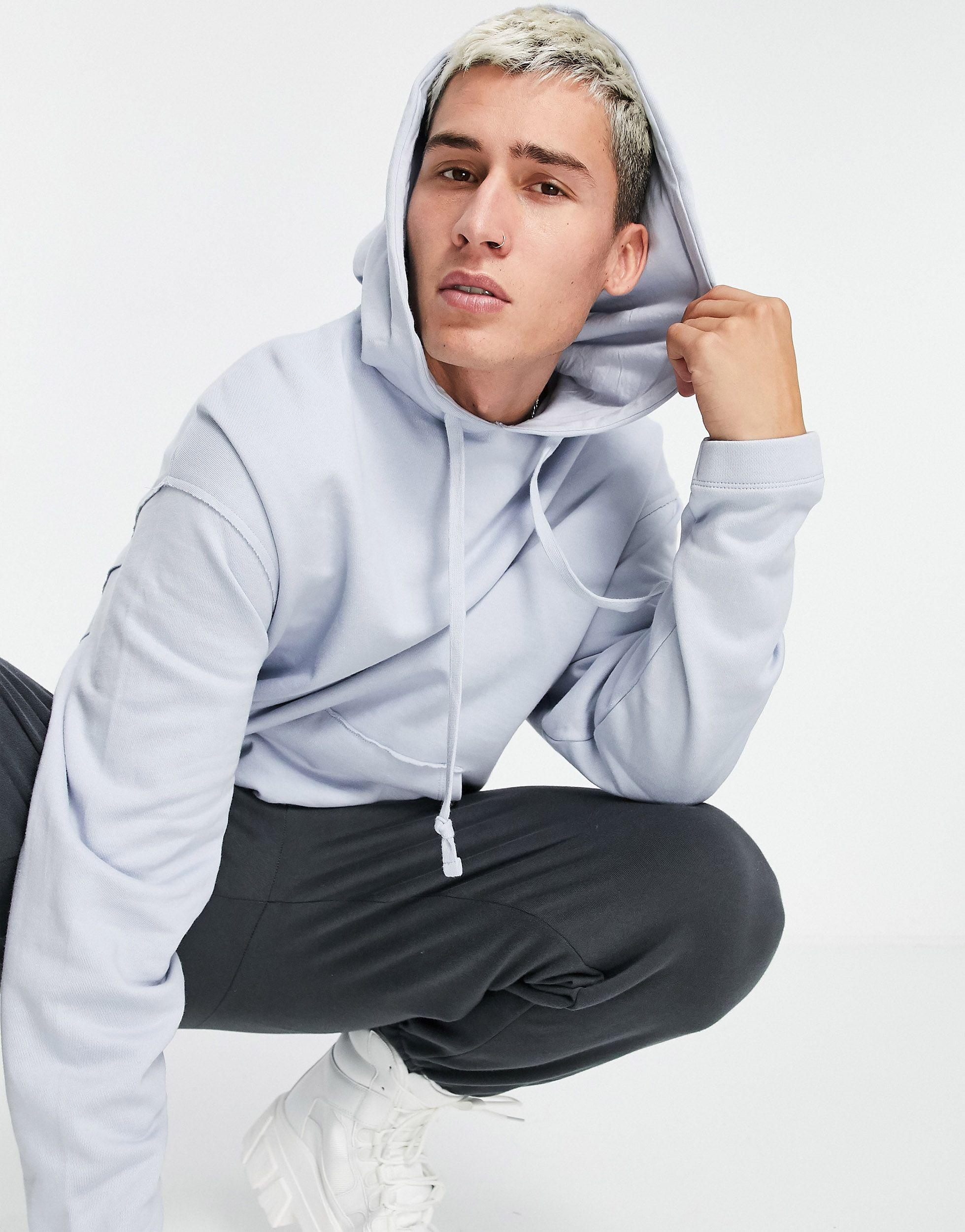 ASOS Organic Oversized Hoodie With Raw Seams & Curved Hem in Blue for ...
