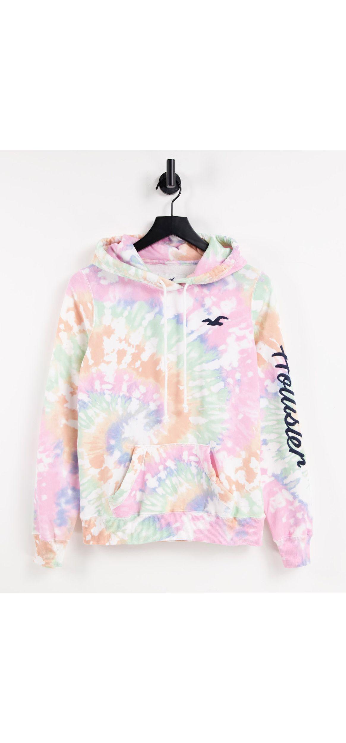 Sudadera con capucha efecto tie dye y logo Hollister de color Rosa Lyst