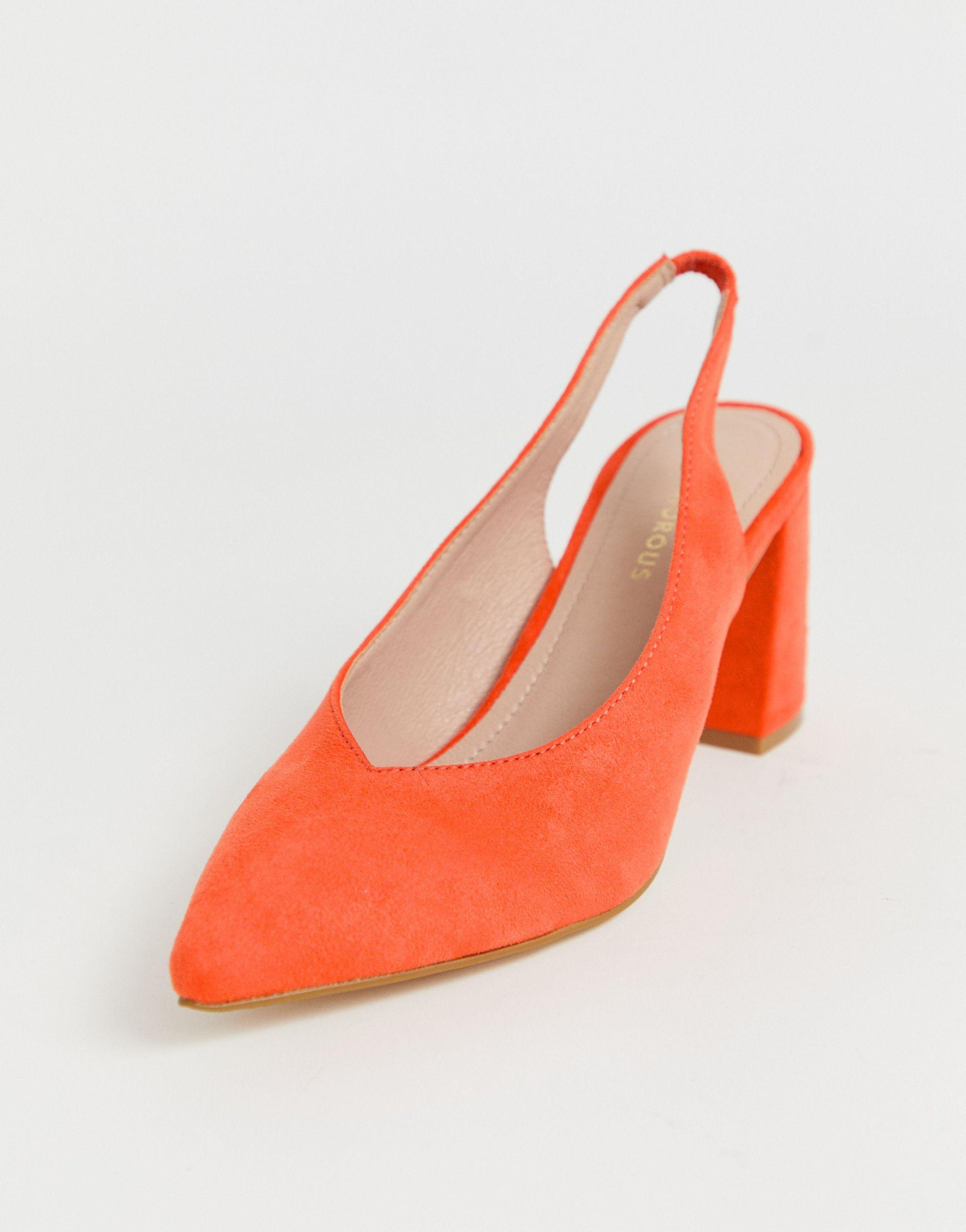 Glamorous Bright Orange Block Heeled Sling Back Shoes Lyst UK