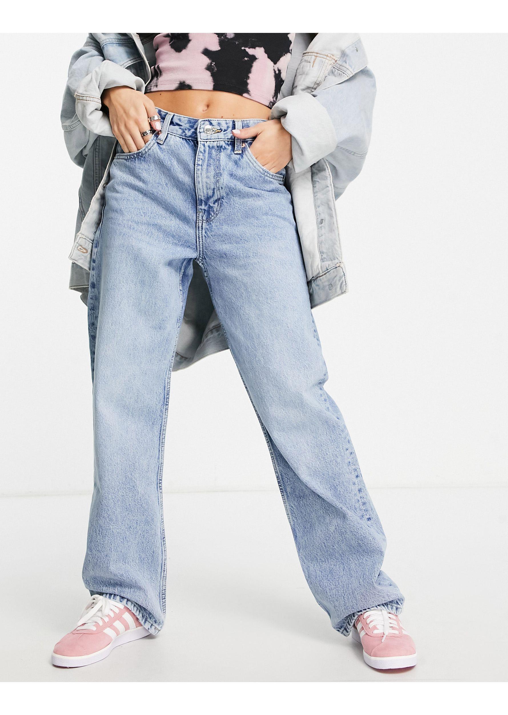 Bershka Petite 90's baggy Low Rise Jean in Blue | Lyst