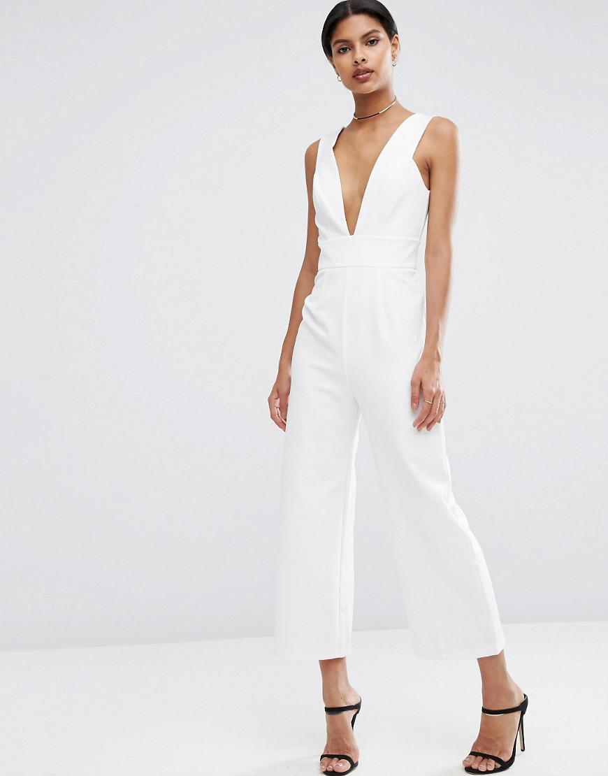 white plunge jumpsuit
