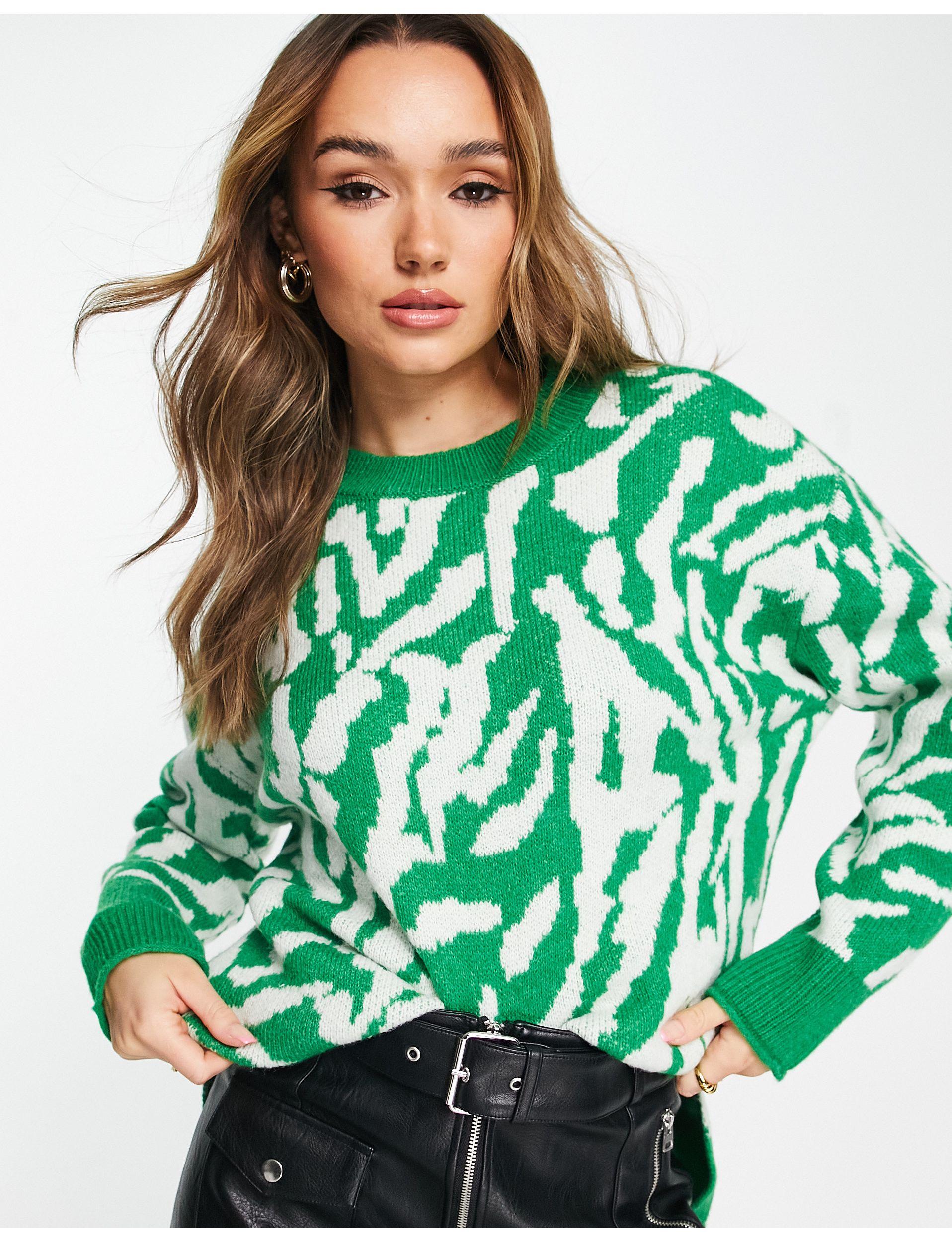 Mango Zebra Jumper in Green | Lyst