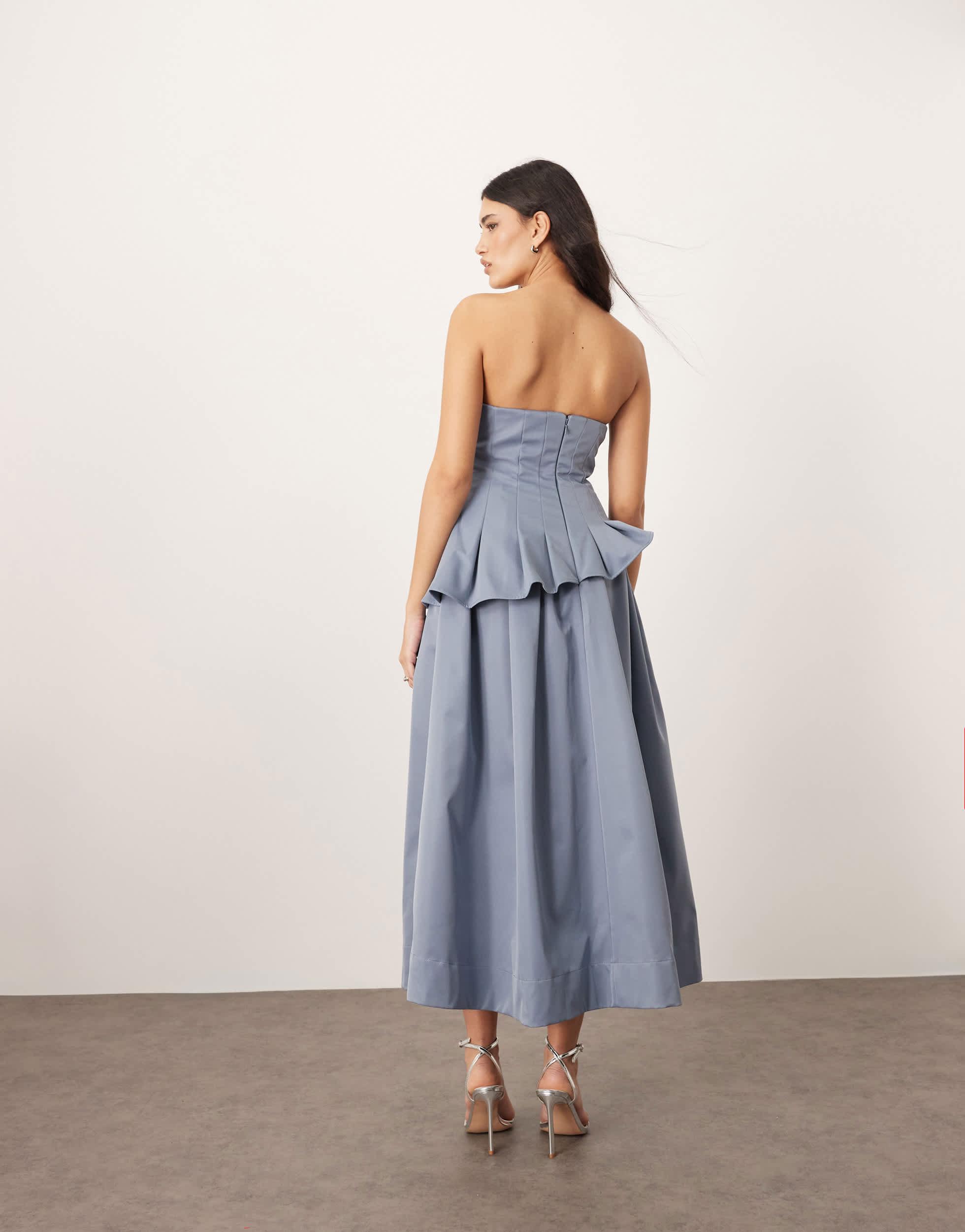 ARRANGE Structured Pleat Corset Midi Dress in Blue | Lyst