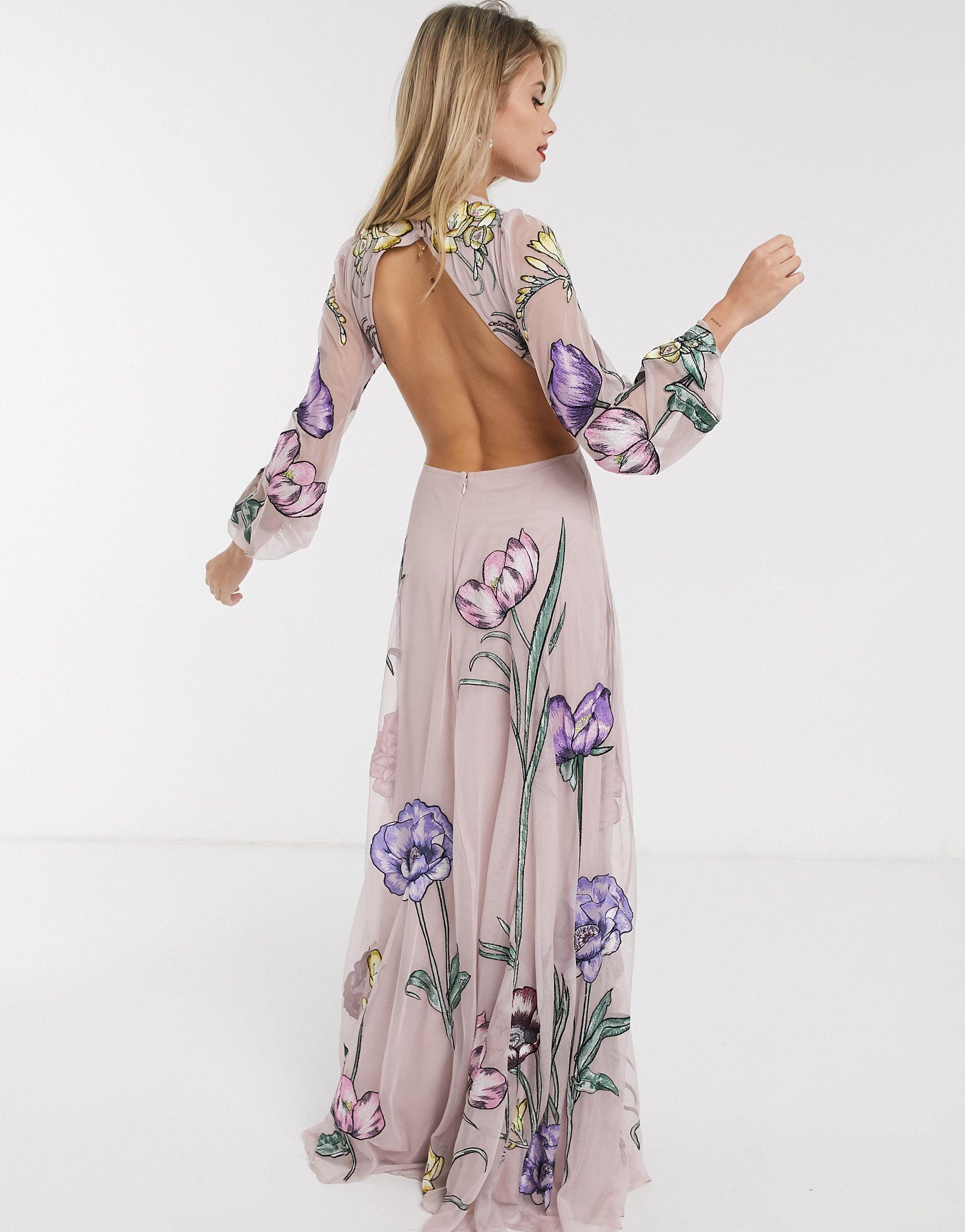 asos edition summer floral embroidered maxi dress with open back