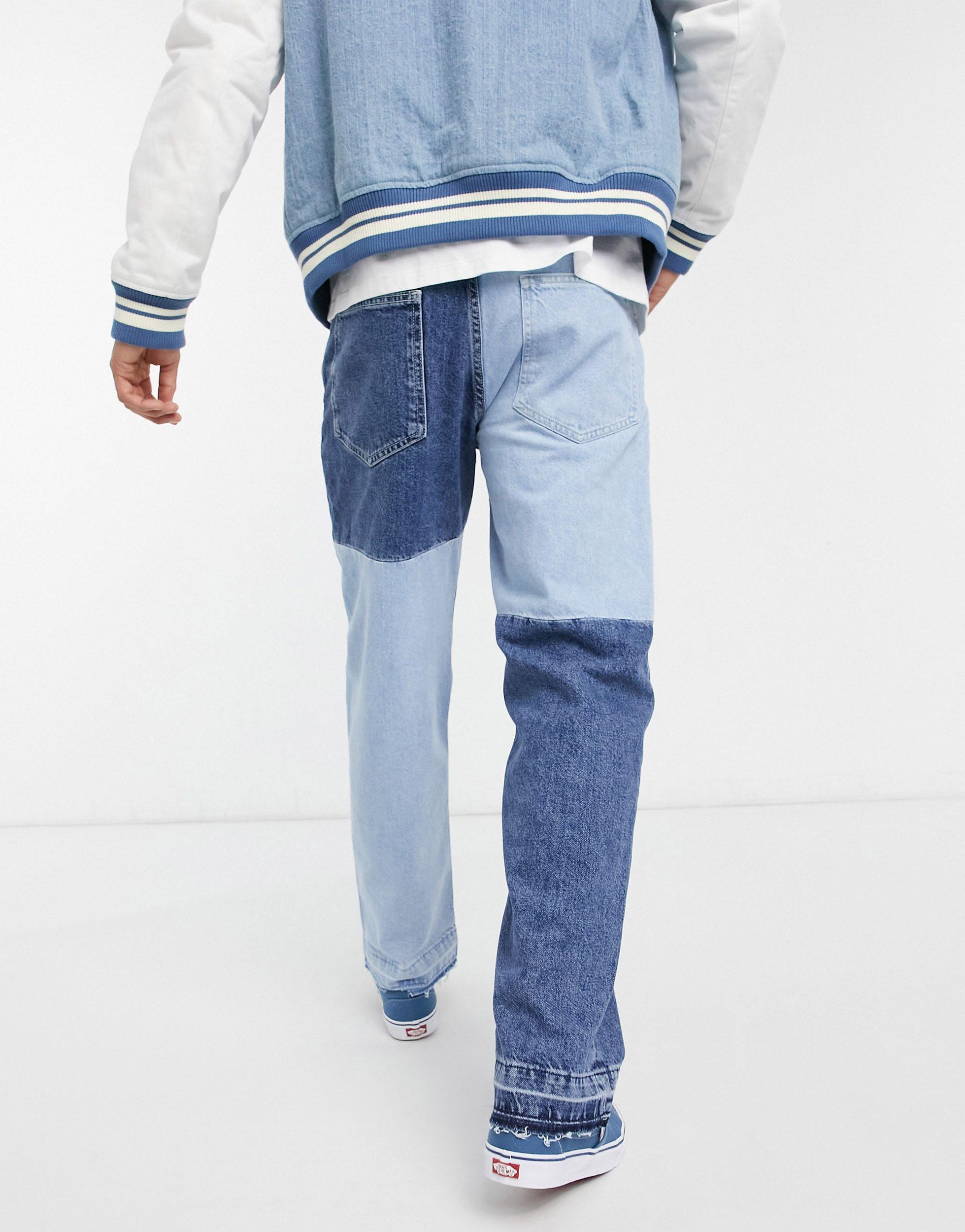 Bershka 90's Fit Patchwork Jeans in Blue for Men | Lyst