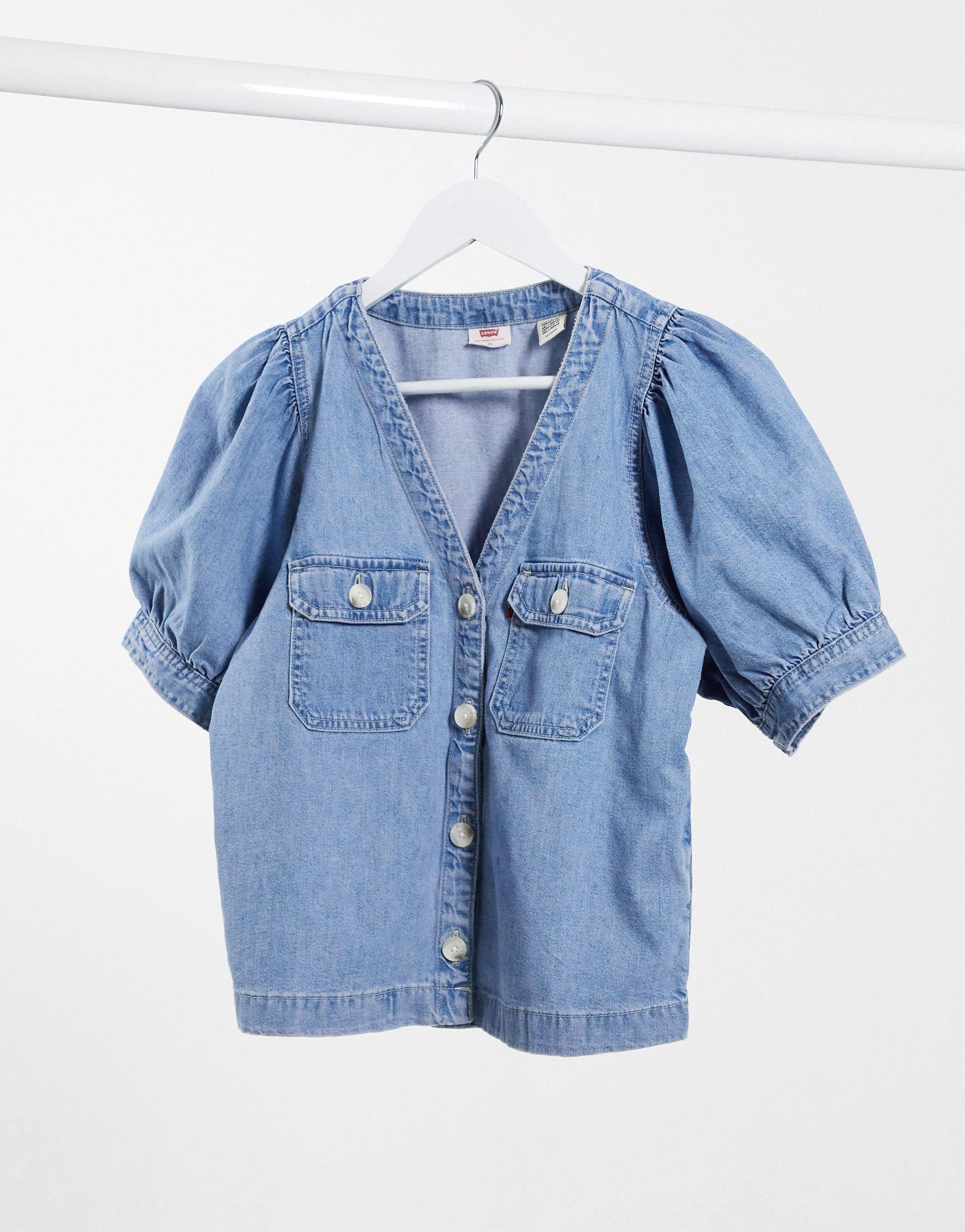 Top 58+ imagen levi’s puff sleeve denim top