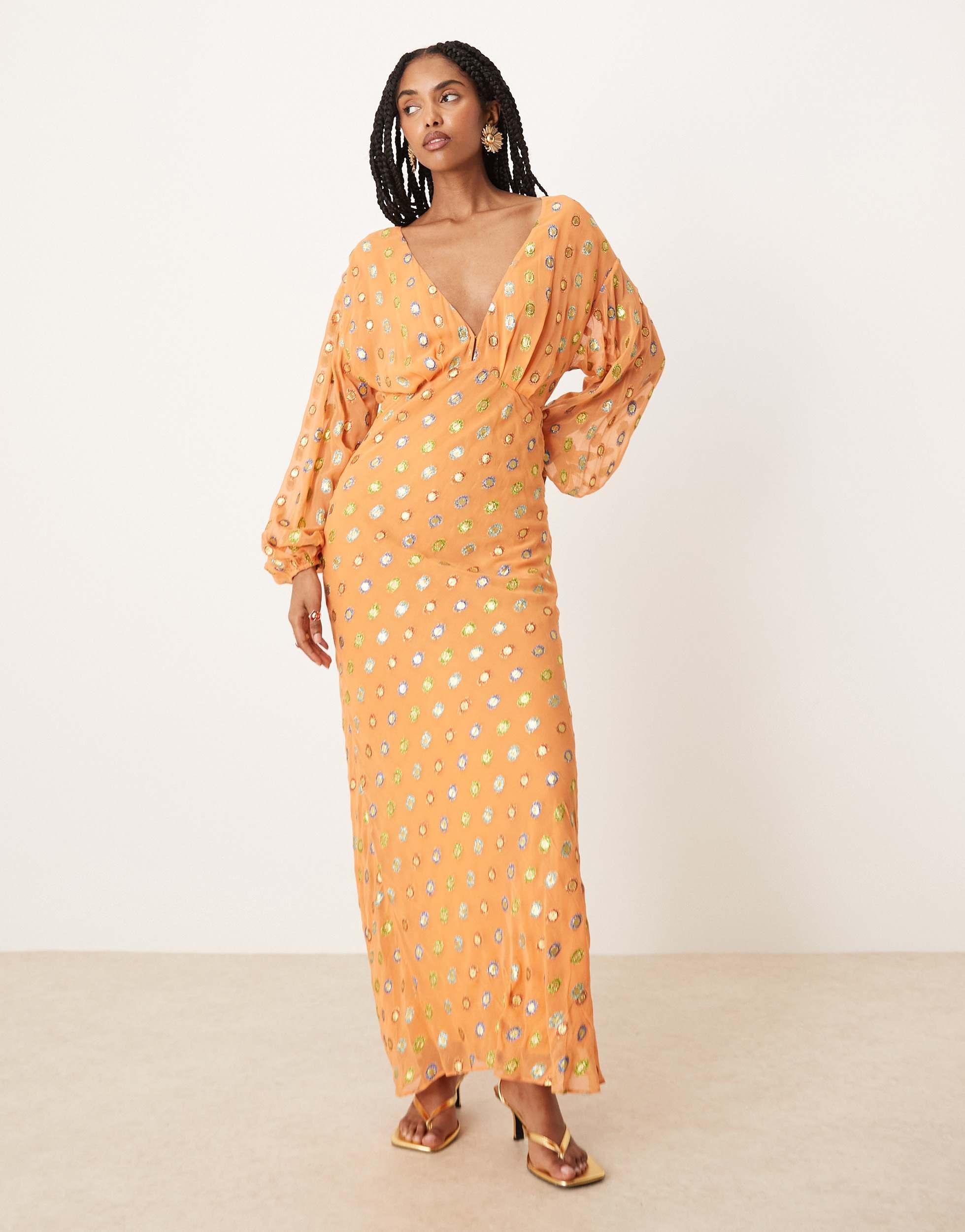 Never Fully Dressed Metallic Gold Spot Midaxi Dress in Natural | Lyst