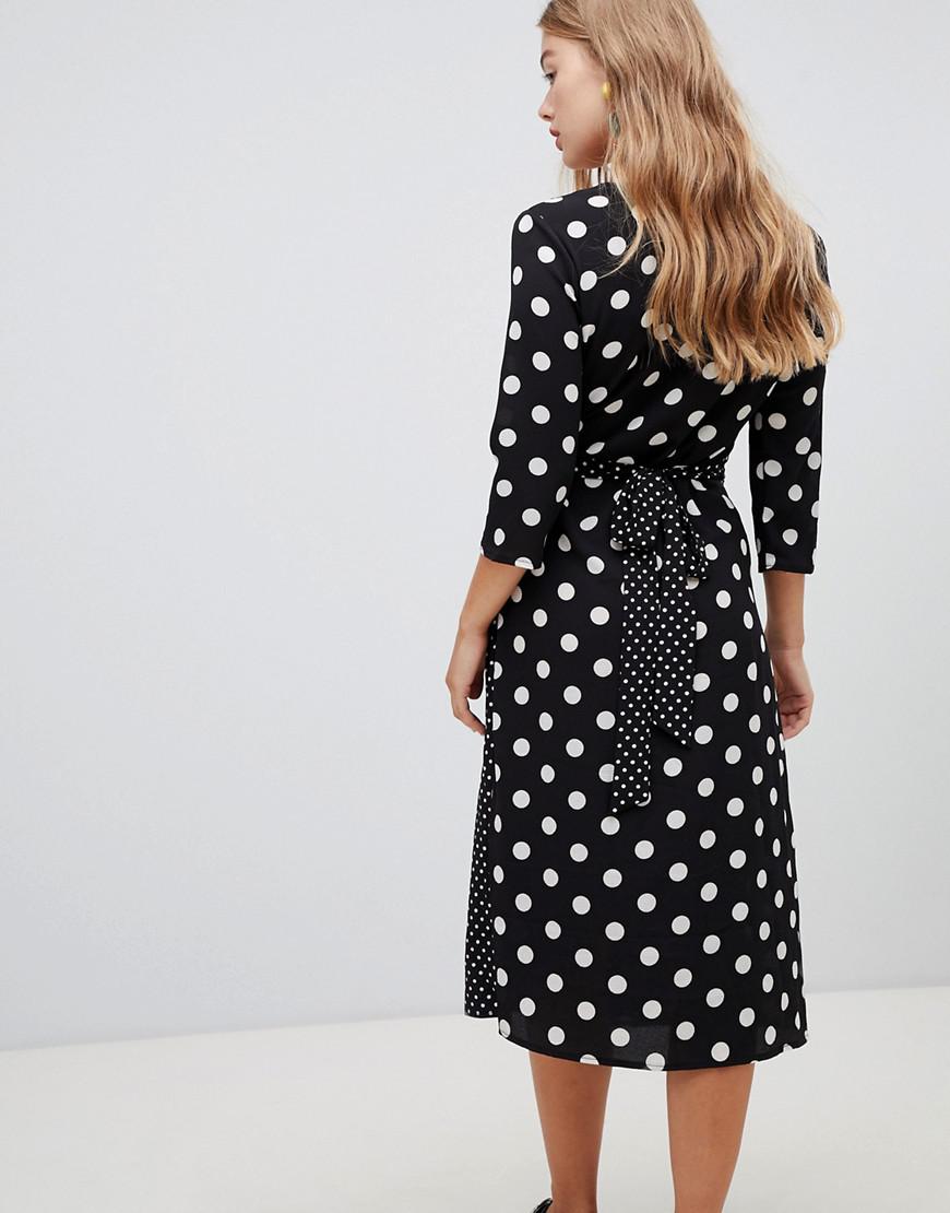 mixed spot midi dress