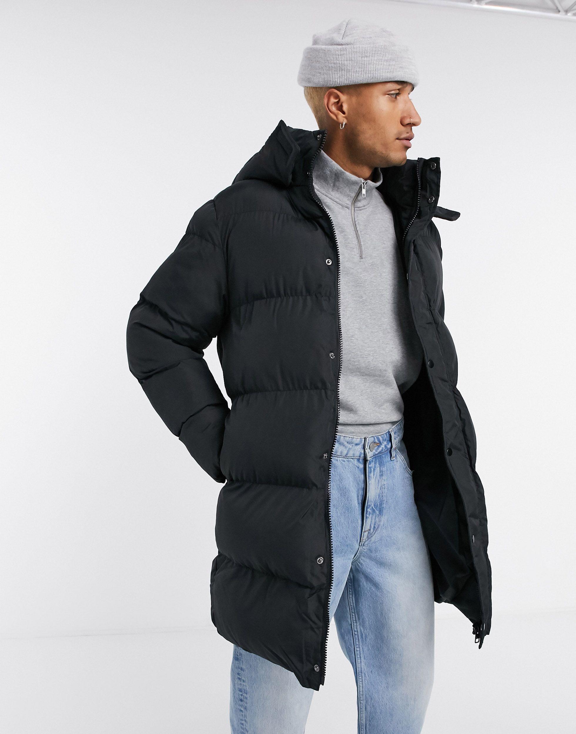 asos design sustainable longline puffer jacket in black