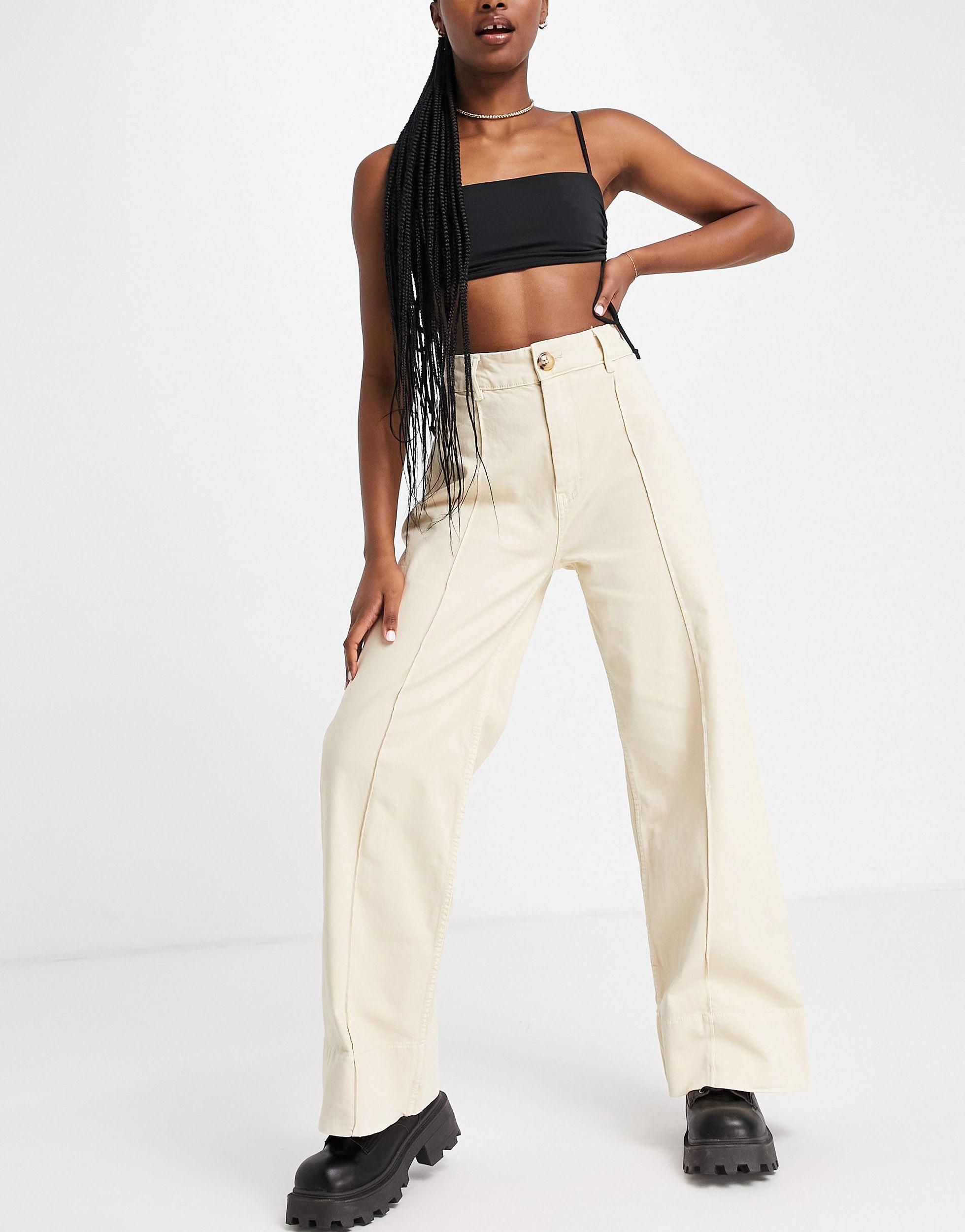 Stradivarius Denim Seam Front wide-legged Jean in Natural | Lyst Canada