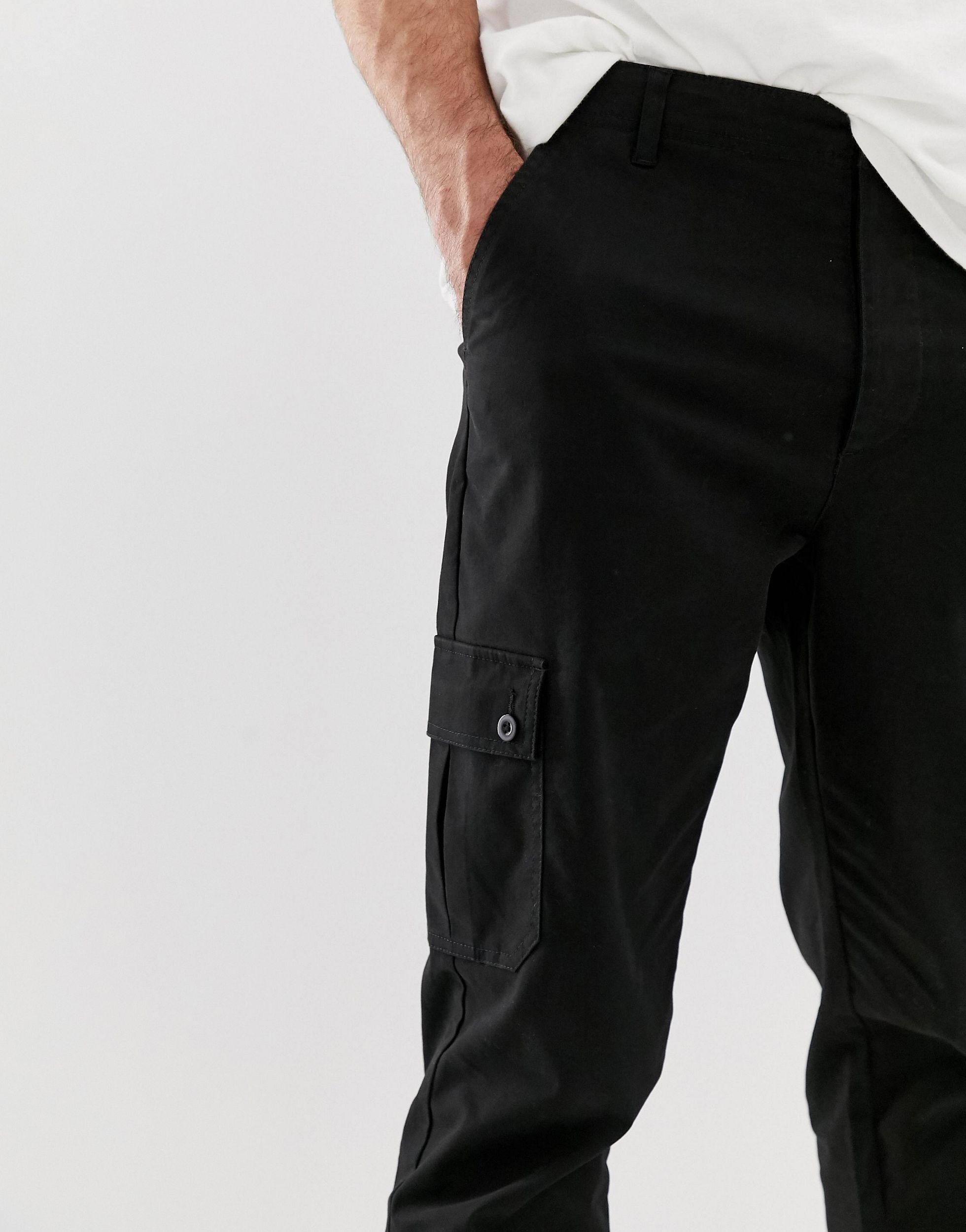 ASOS Tapered Cargo Trousers in Black for Men | Lyst