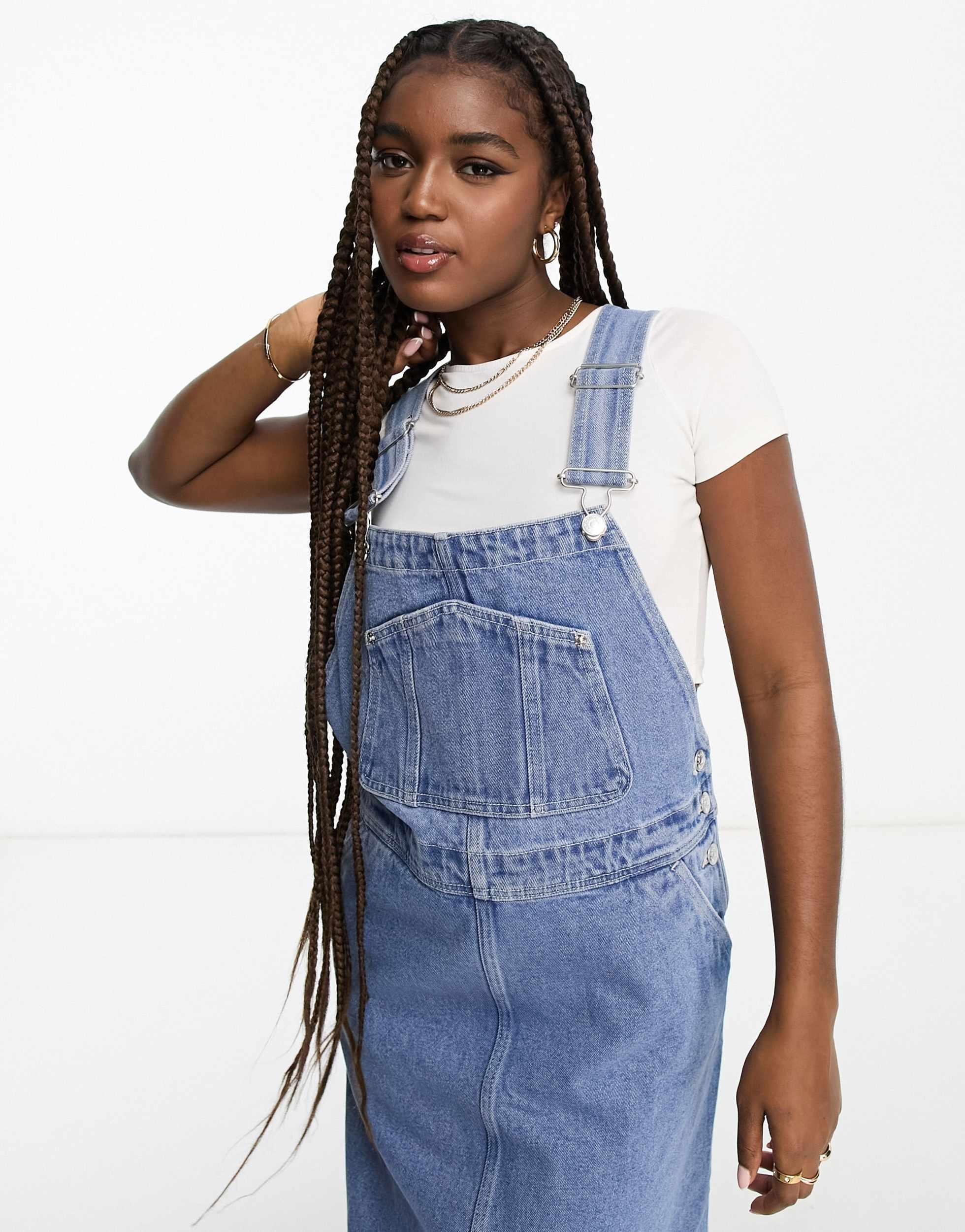 Monki Dungaree Midi Denim Dress in Blue Lyst Australia