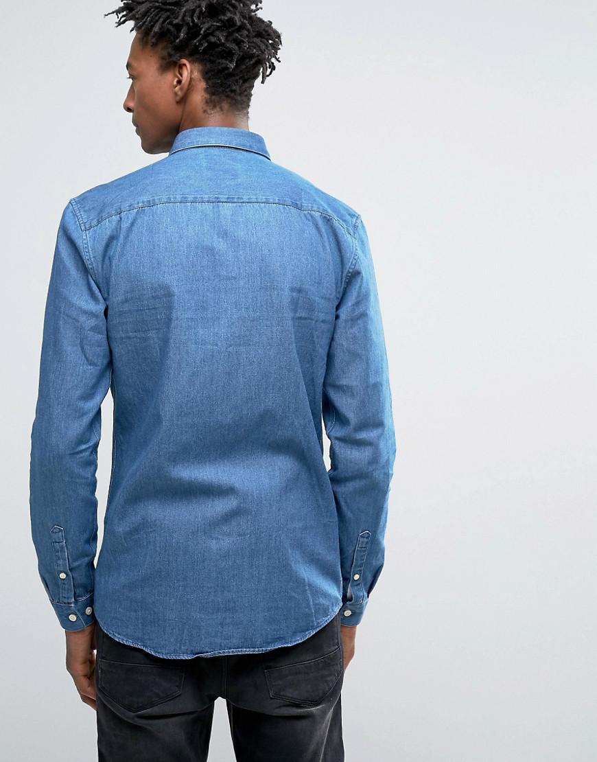 Minimum Cotton Barden Slim Denim Shirt Buttondown in Blue for Men - Lyst