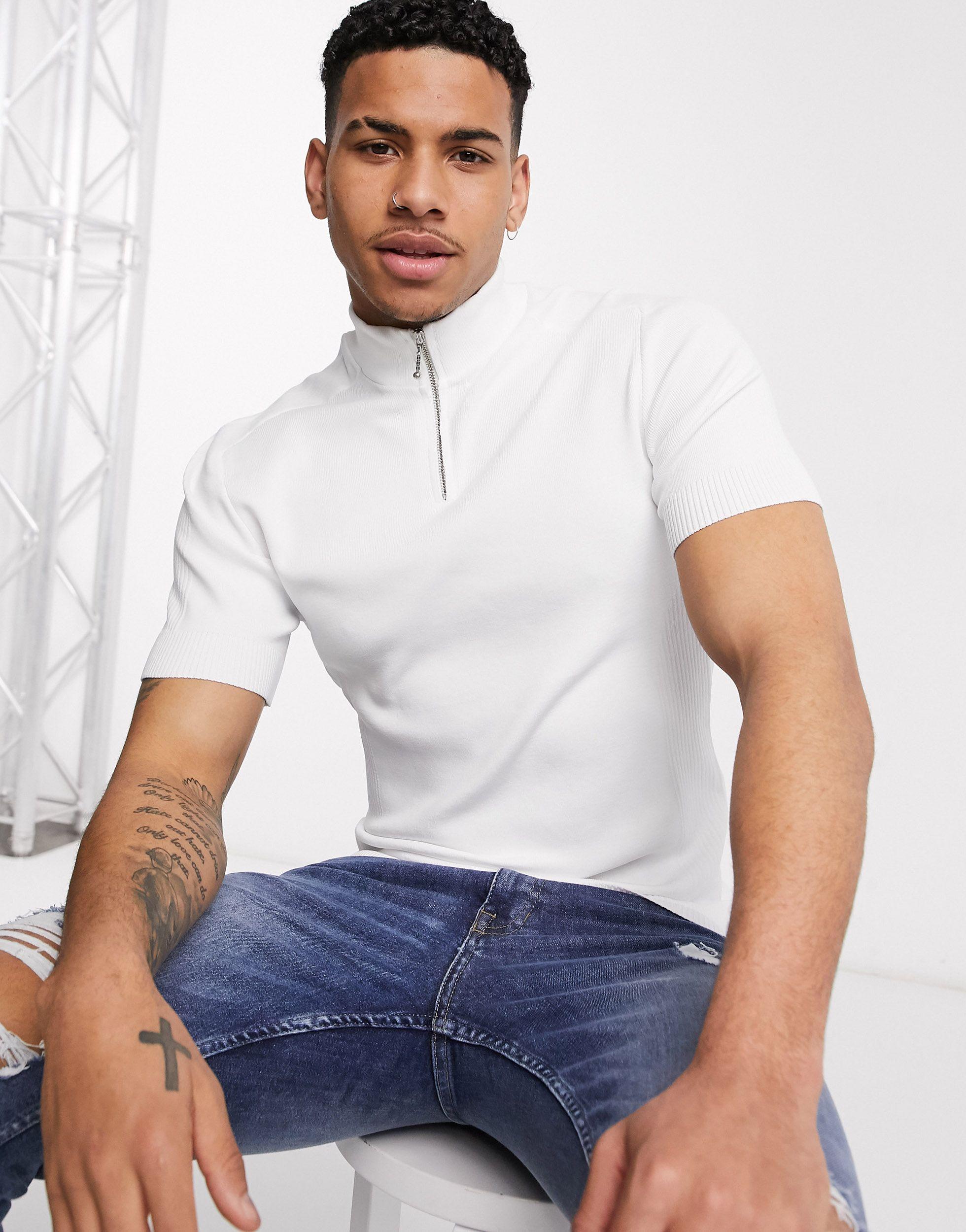 T-shirt à col montant zippé River Island pour homme en coloris Blanc | Lyst