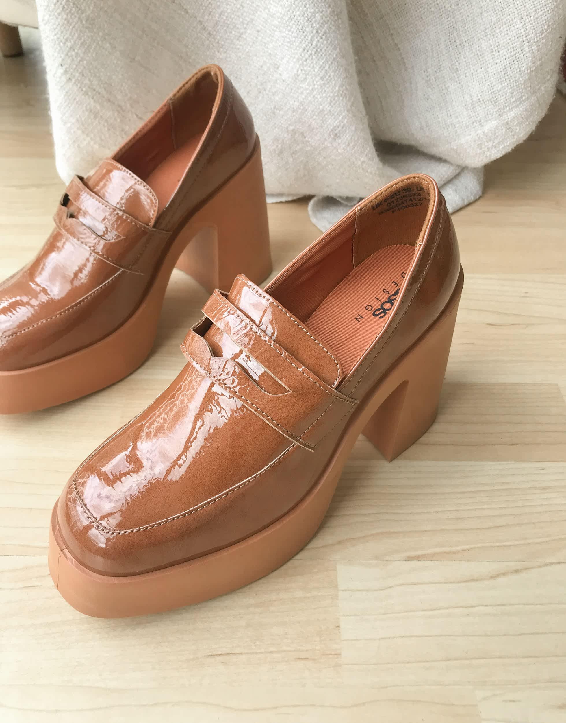 ASOS Profile Chunky High Heeled Loafer in Brown Lyst Australia