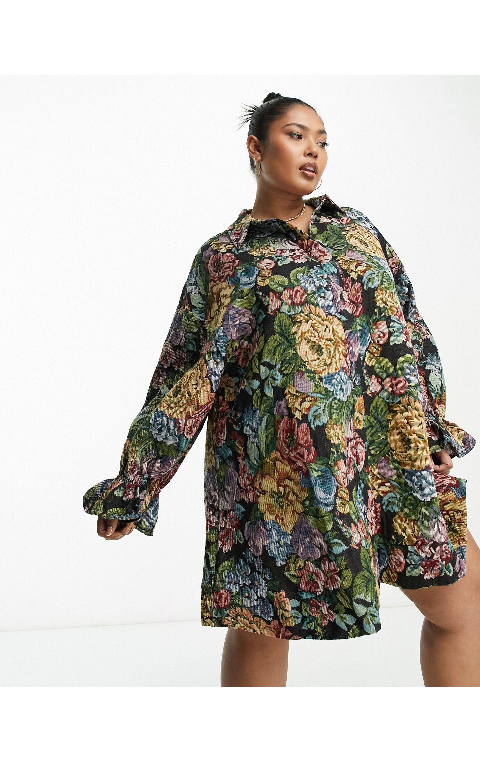 Asos design curve - robe chemise courte oversize à imprimé fleuri style  tapisserie ASOS en coloris Noir | Lyst