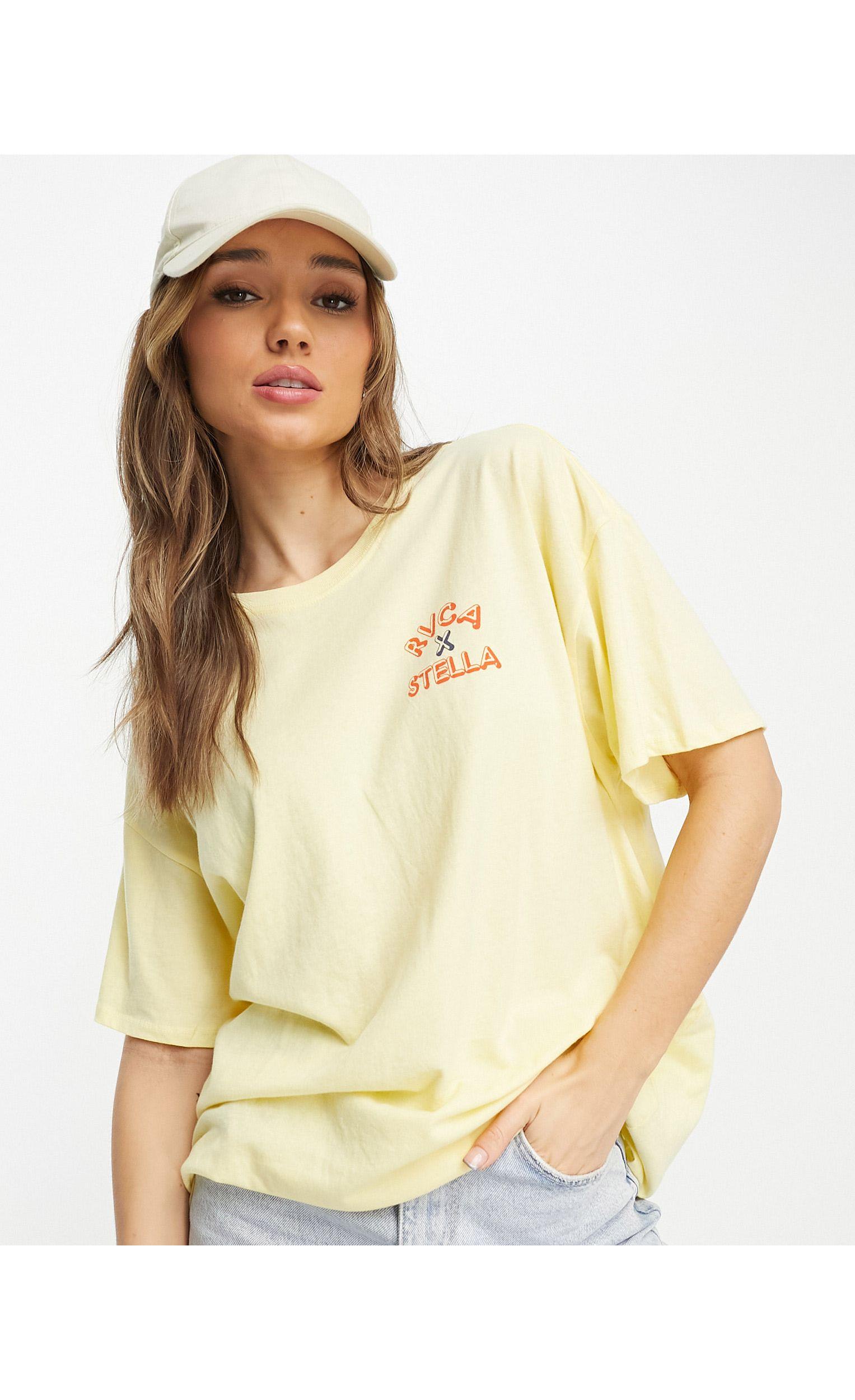 RVCA X Stella Cherub Boy Oversized Boyfriend T-shirt in Yellow | Lyst